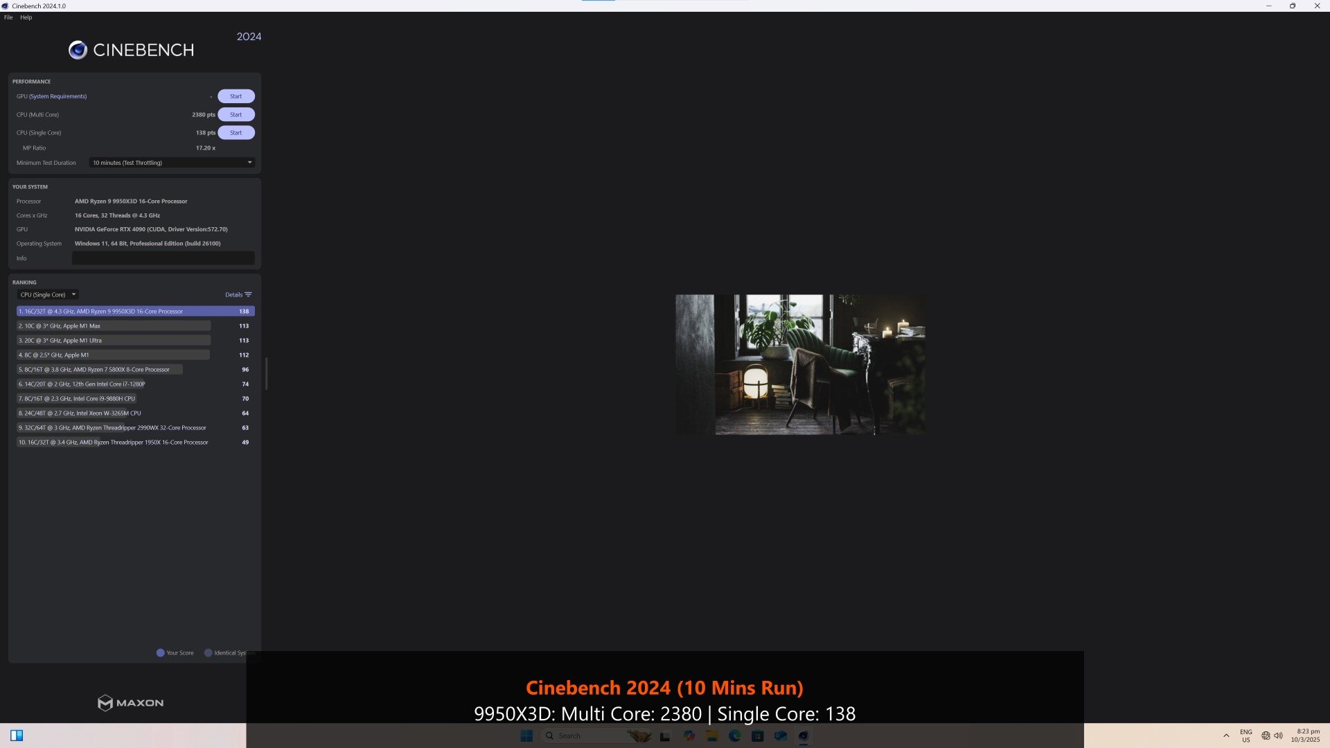 AMD Ryzen 9 9950X3D Cinebench 2024