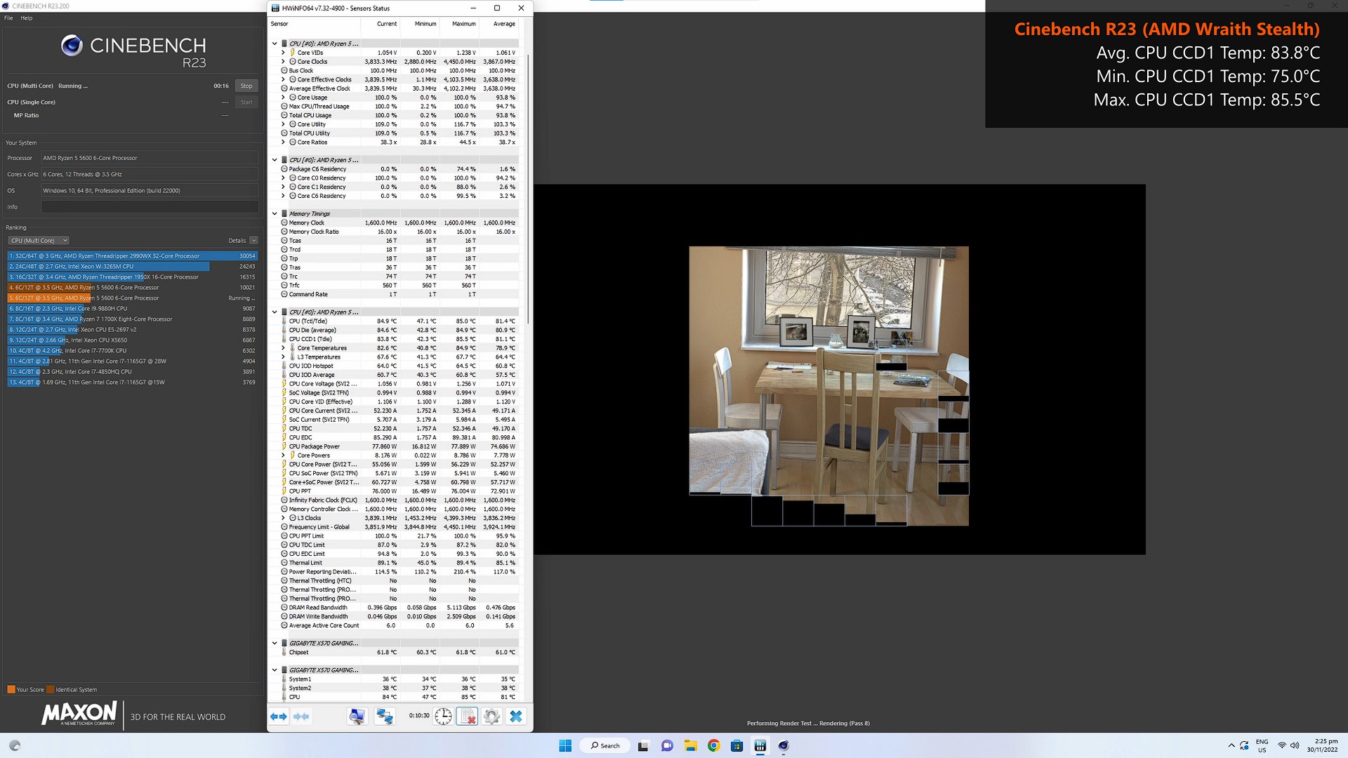 AMD Wraith Stealth Cinebench R23 Multi Core Results
