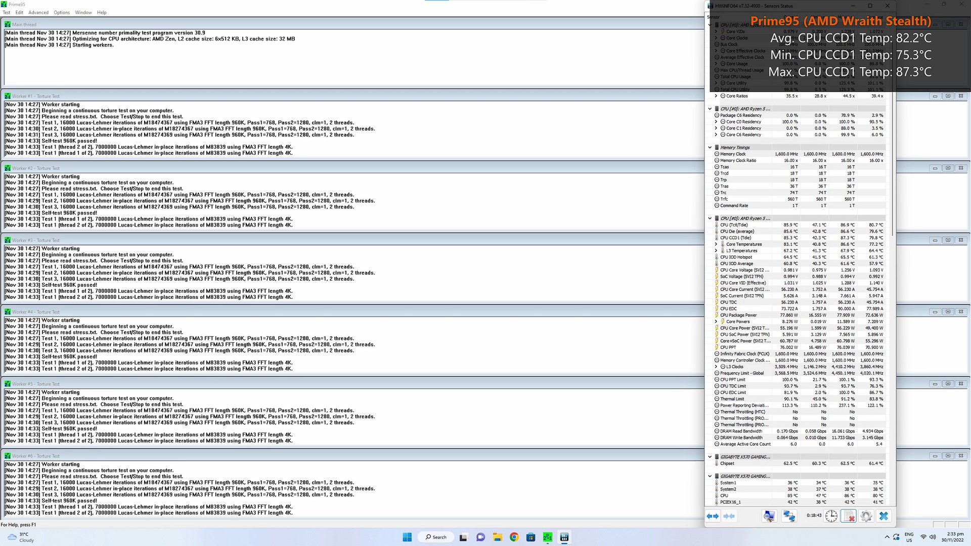 AMD Wraith Stealth Prime95 Results