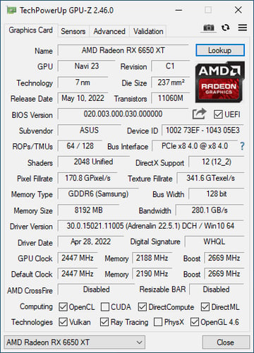 GPU-Z (RX 6650 XT)