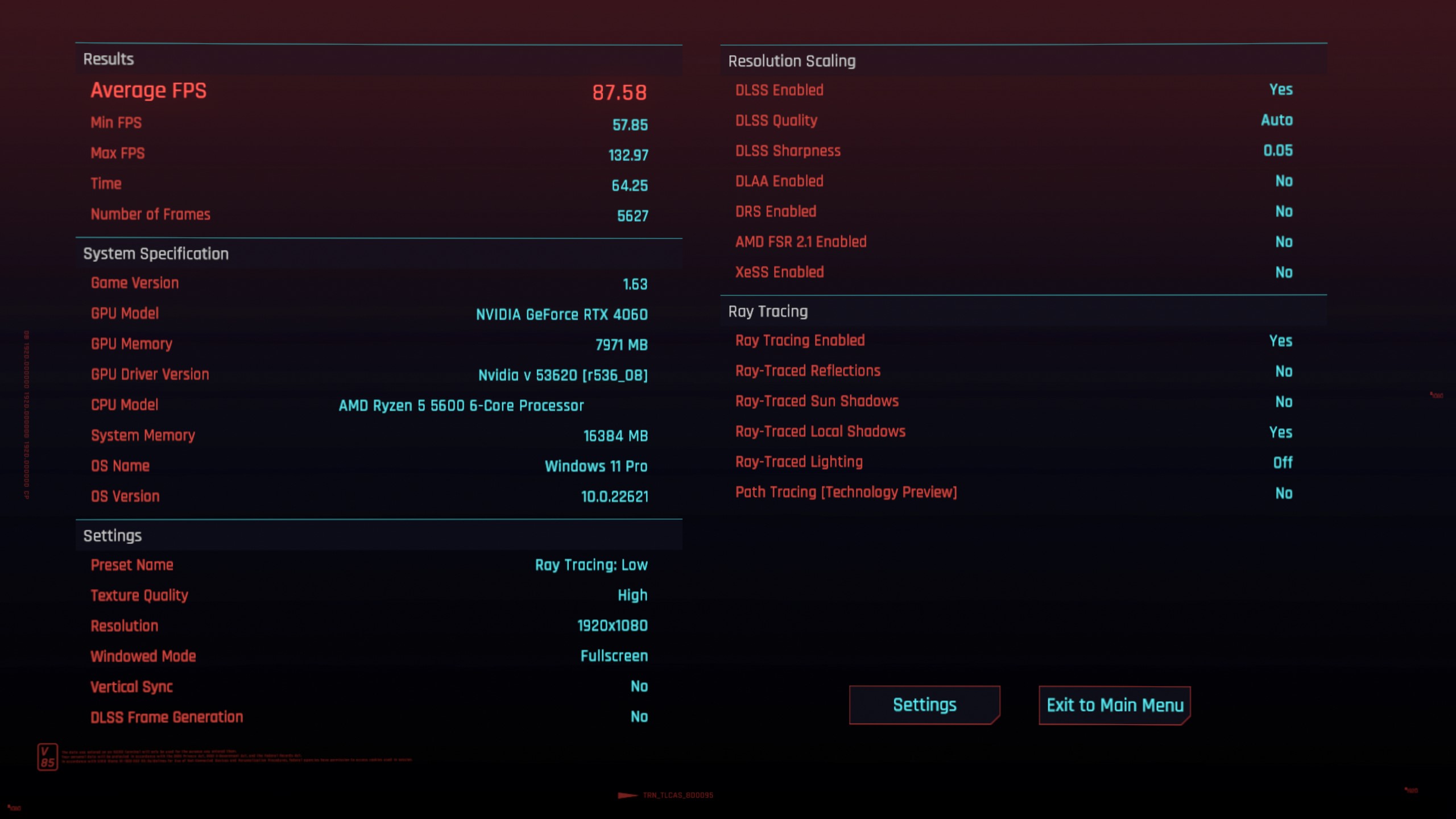 C2077 FHD RT Low Preset DLSS Auto Run 1