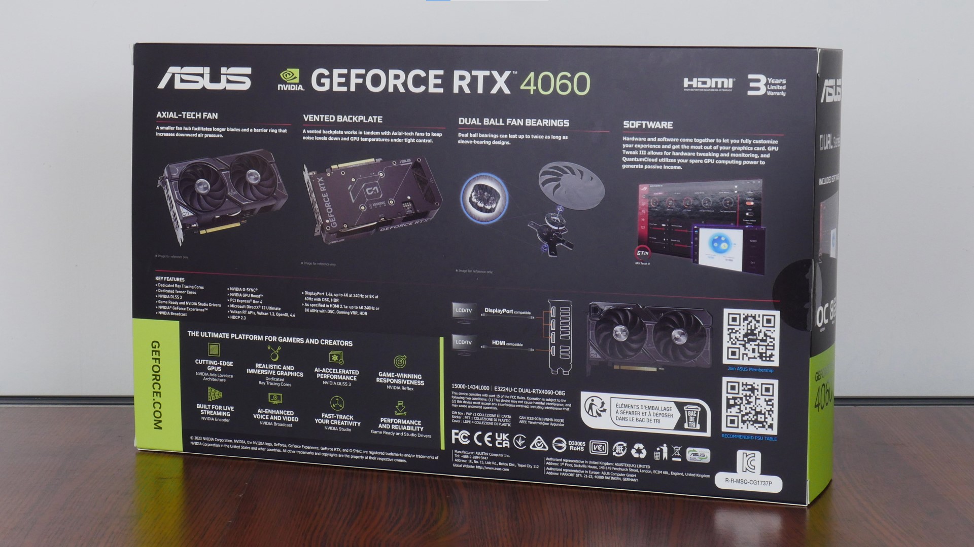 ASUS Dual GeForce RTX 4060 OC Edition 8GB GDDR6 Packaging (Rear)