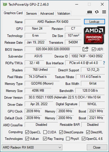 GPU-Z (RX 6400)