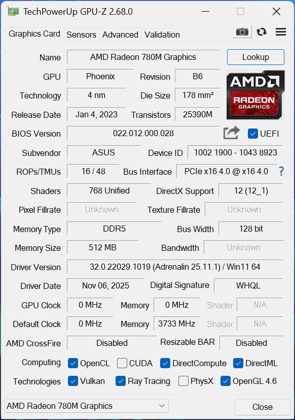 ASUS ExpertCenter PN54-S1 GPU-Z
