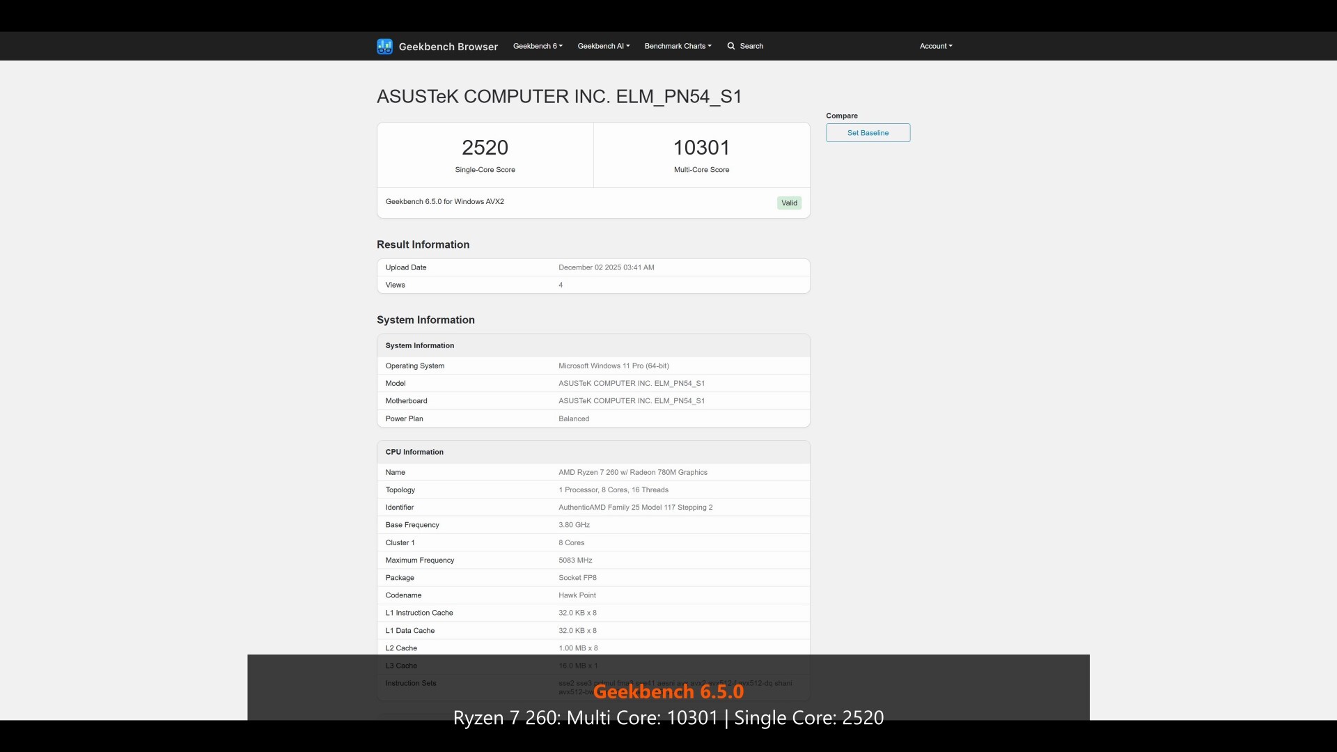 ASUS ExpertCenter PN54-S1 GeekBench 6.5.0