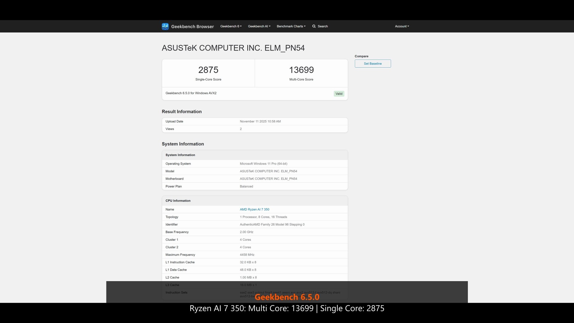 ASUS ExpertCenter PN54 Geekbench 6.5.0