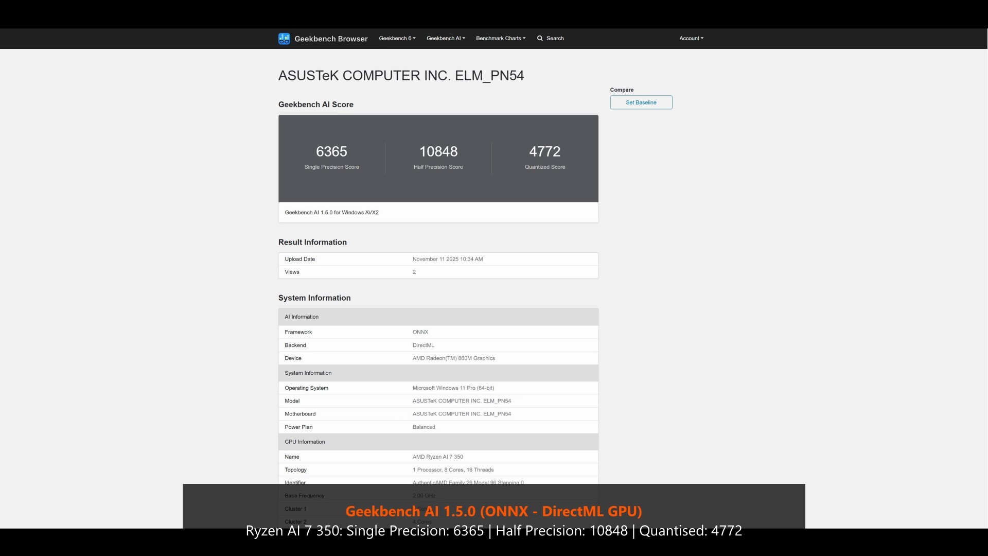 ASUS ExpertCenter PN54 Geekbench AI 1.5.0 GPU