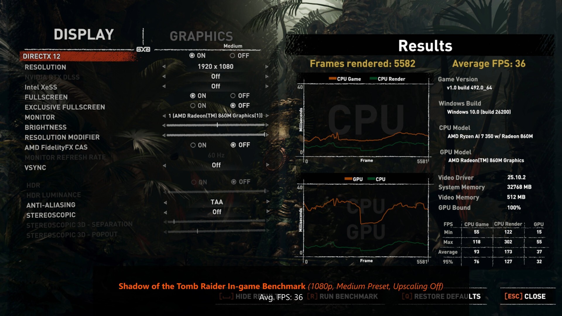 ASUS ExpertCenter PN54 Shadow of the Tomb Raider Benchmark 1080p Medium Preset Upscaling Off (1)