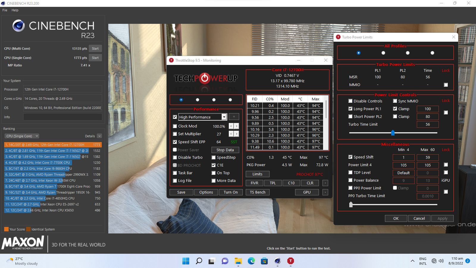 ASUS ExpertCenter PN64 Mini PC Cinebench R23 Power Limits Removed