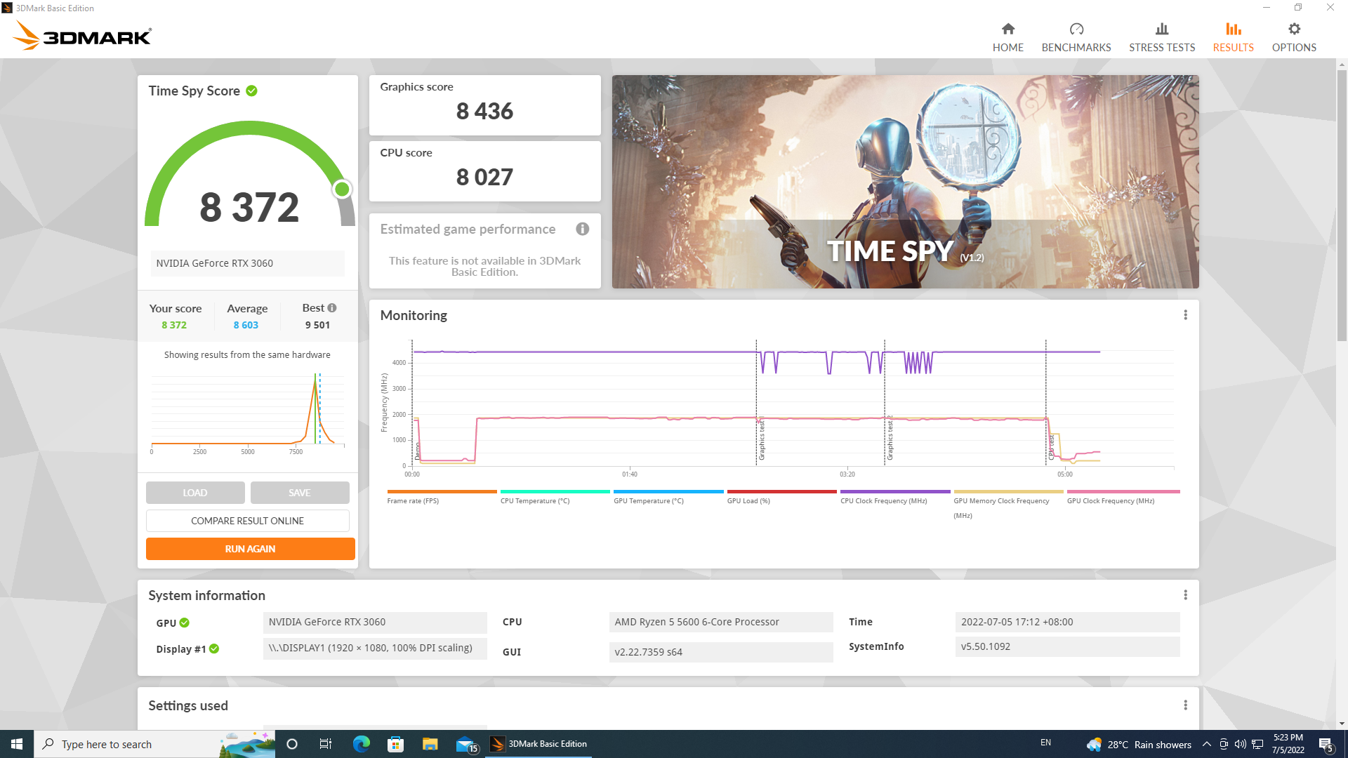 ASUS Phoenix RTX 3060 V2 12GB GDDR6 3DMark Run 2 (1)