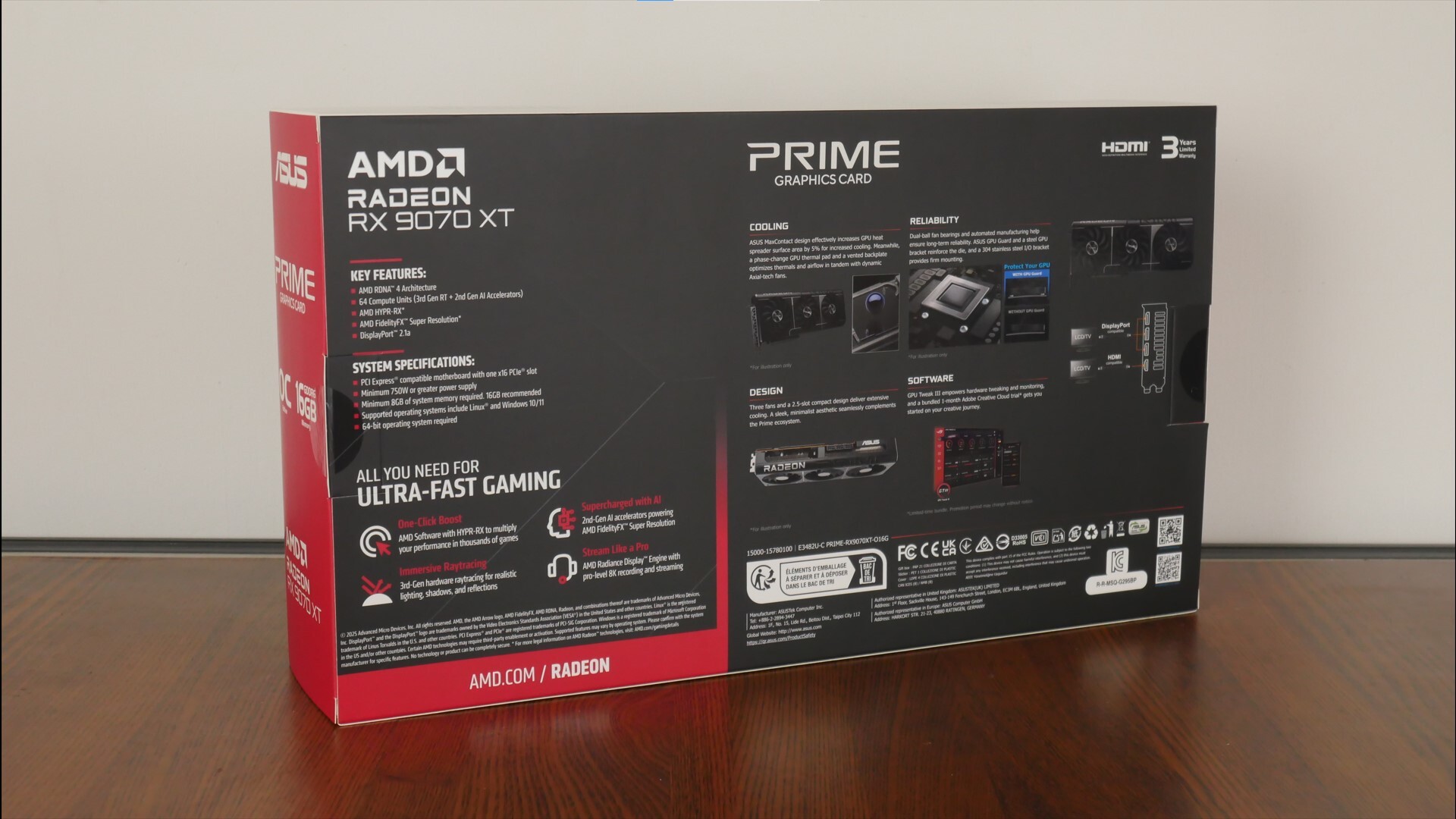 ASUS Prime Radeon RX 9070 XT OC Edition 16GB GDDR6 Packaging (Rear)