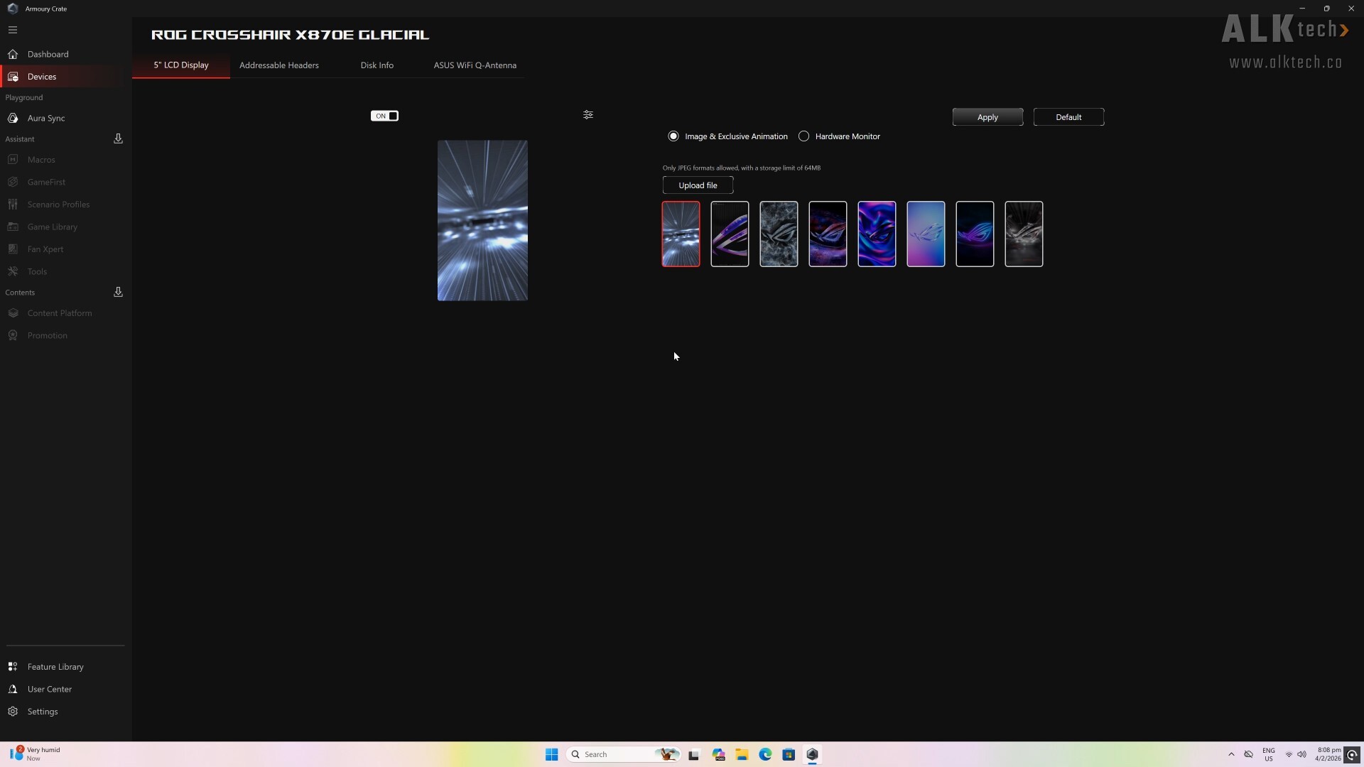  ASUS ROG CROSSHAIR X870E GLACIAL Adjustable LCD Screen (4)