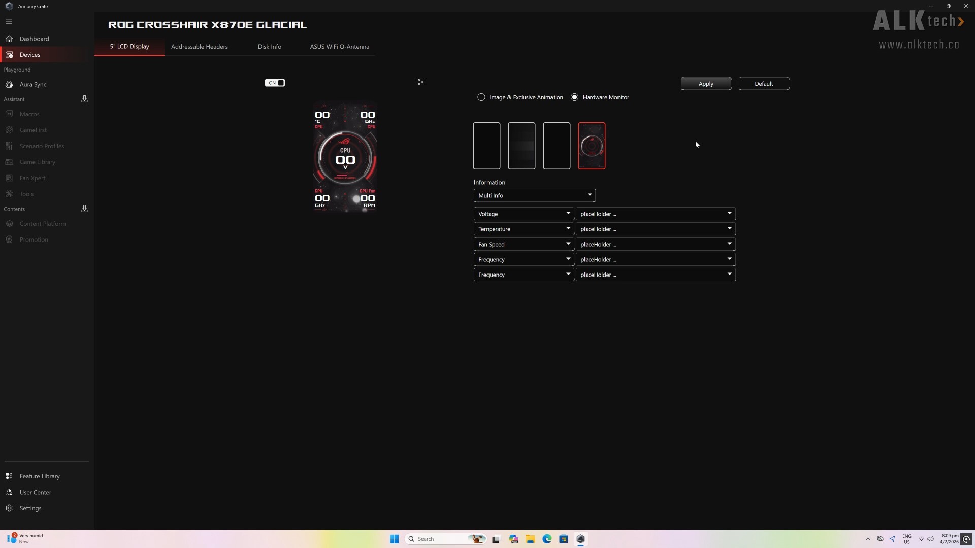  ASUS ROG CROSSHAIR X870E GLACIAL Adjustable LCD Screen (5)