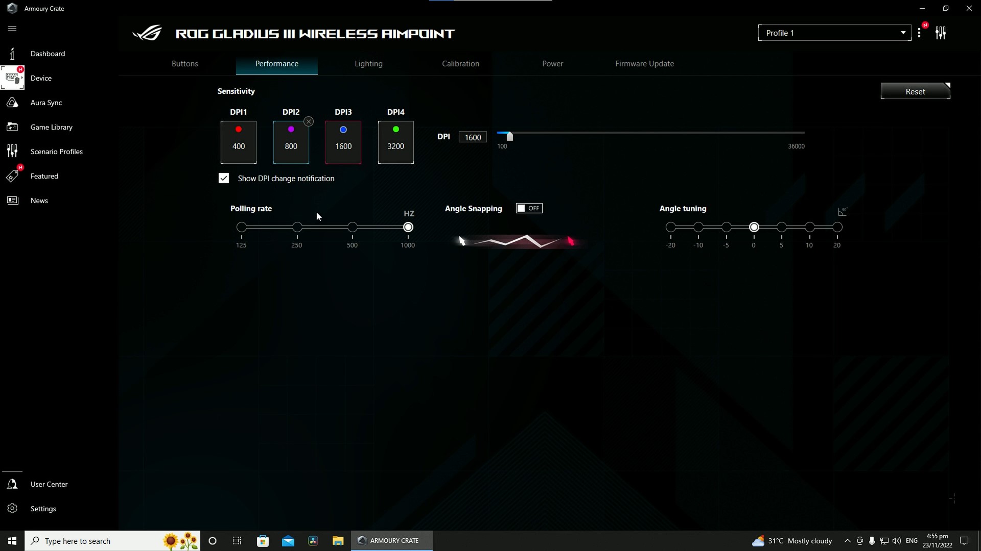 ASUS ROG Gladius III Wireless AimPoint Armoury Crate