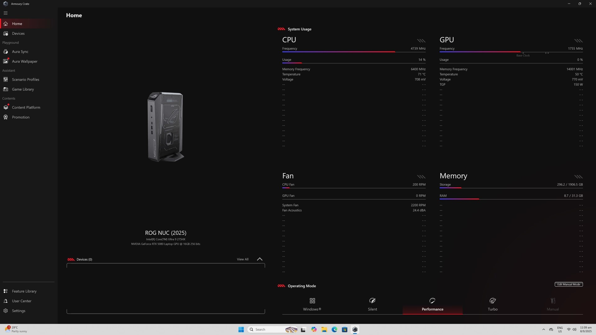 ASUS ROG NUC (2025) Armoury Crate Performance Settings