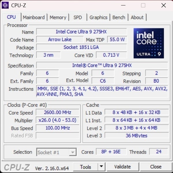 ASUS ROG NUC (2025) CPU-Z (1)