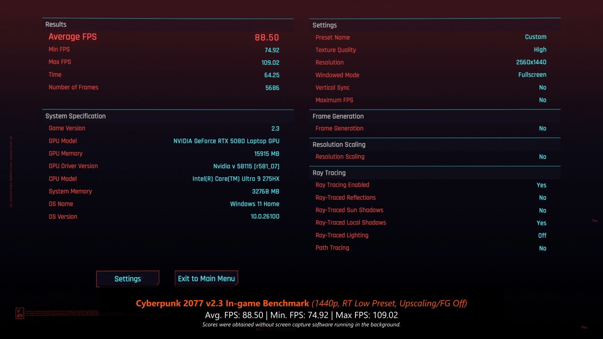 ASUS ROG NUC (2025) Cyberpunk 2077 Benchmark 1440p