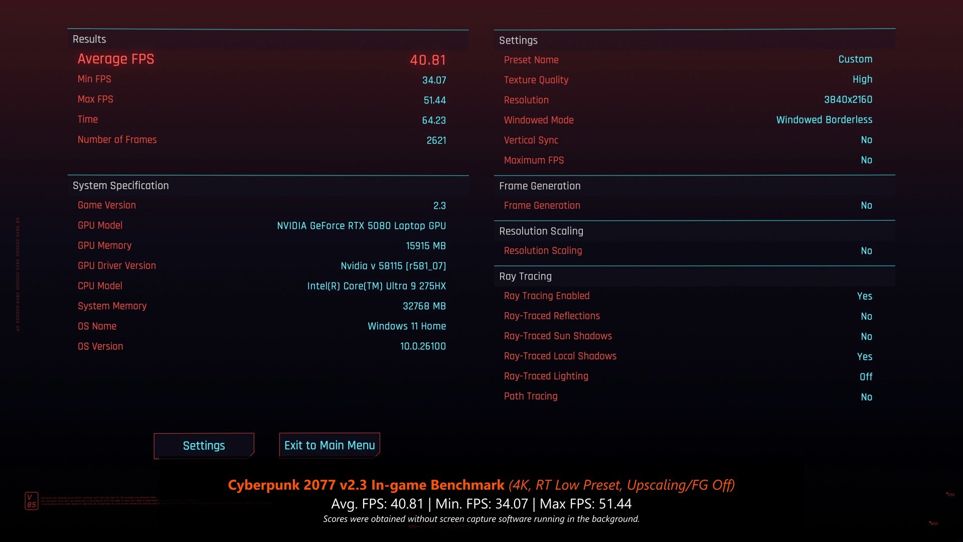 ASUS ROG NUC (2025) Cyberpunk 2077 Benchmark 4K