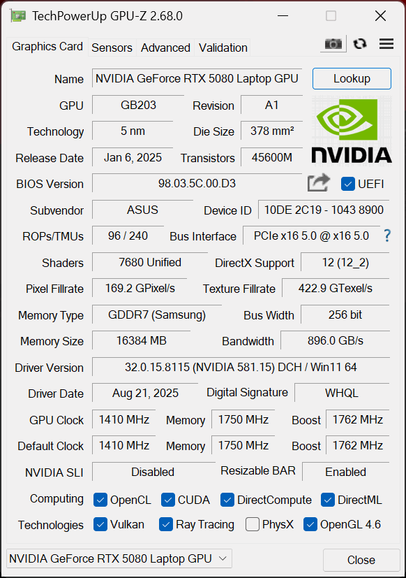 ASUS ROG NUC (2025) GPU-Z