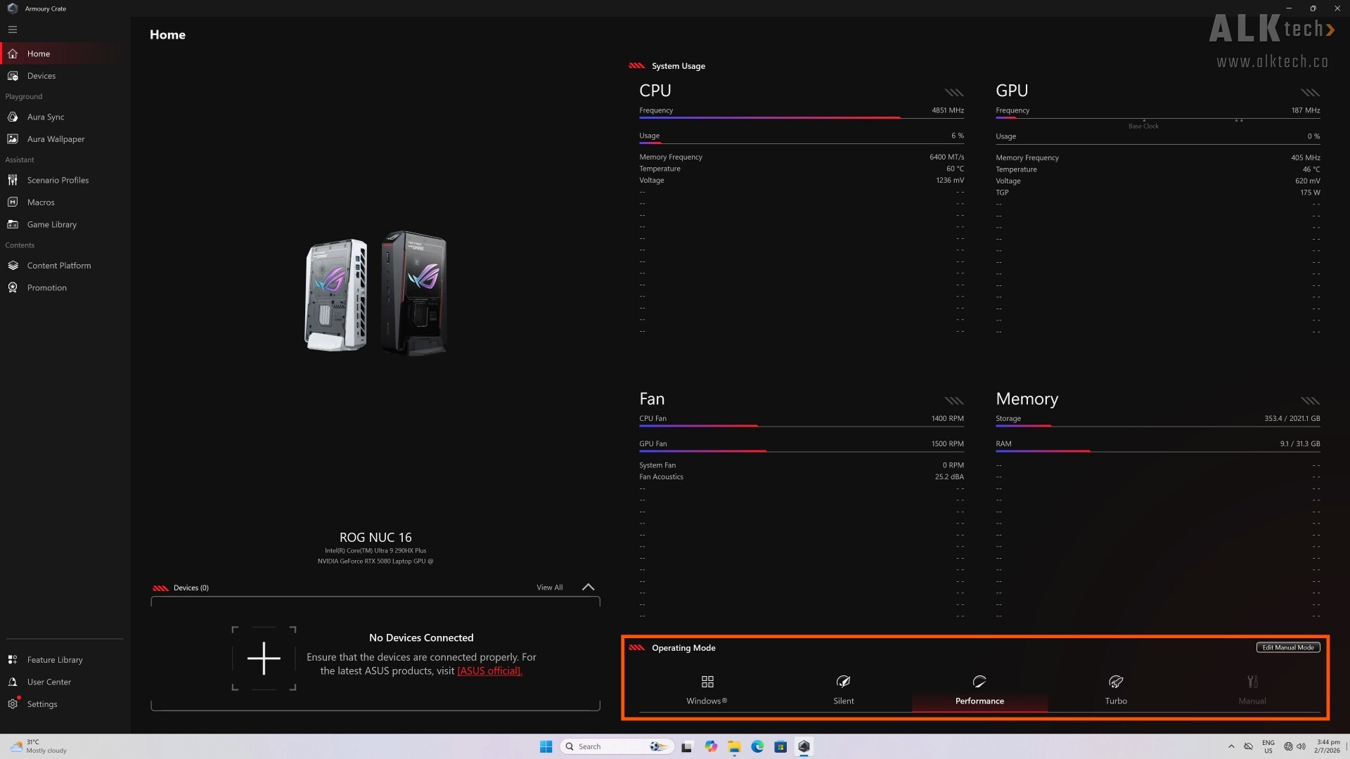 ASUS ROG NUC 16 Armoury Crate Power Settings