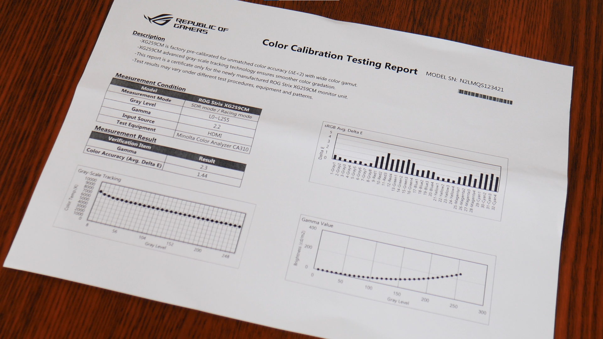 ASUS ROG STRIX XG259CM Colour Calibration Report