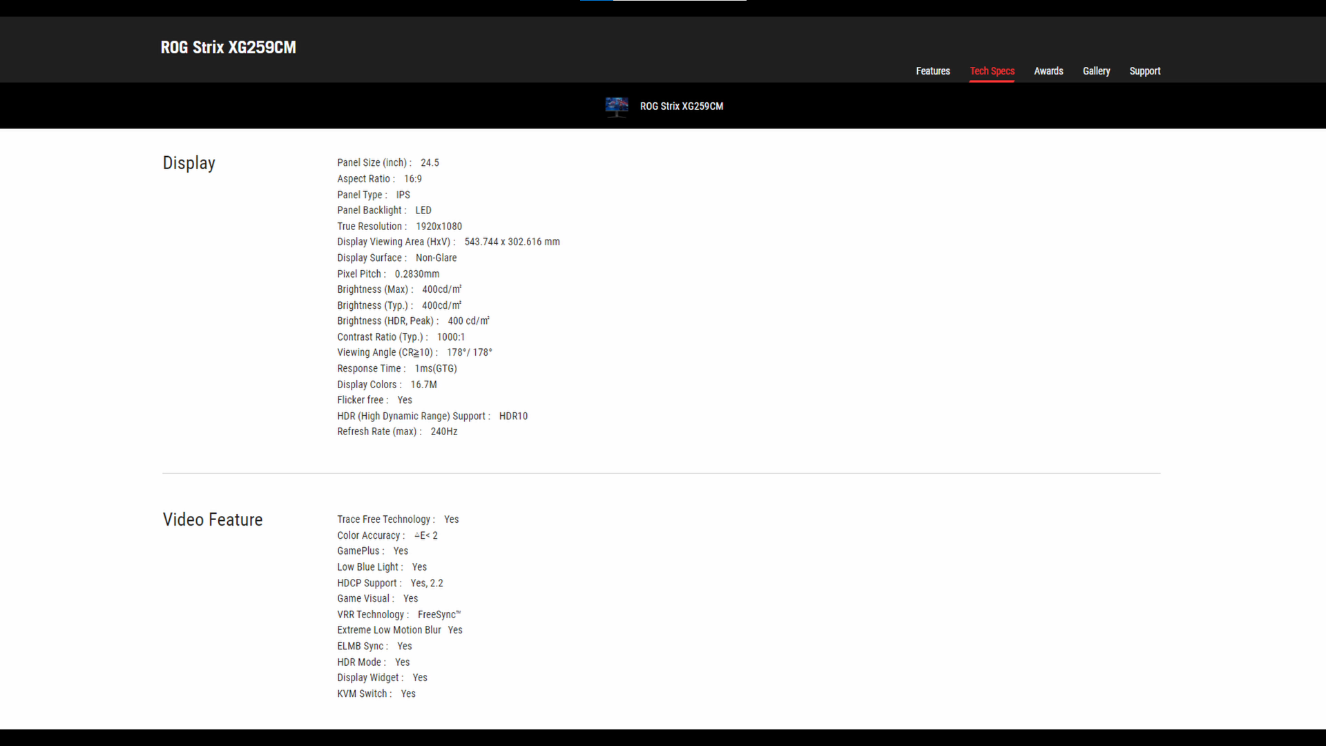 Panel Specs