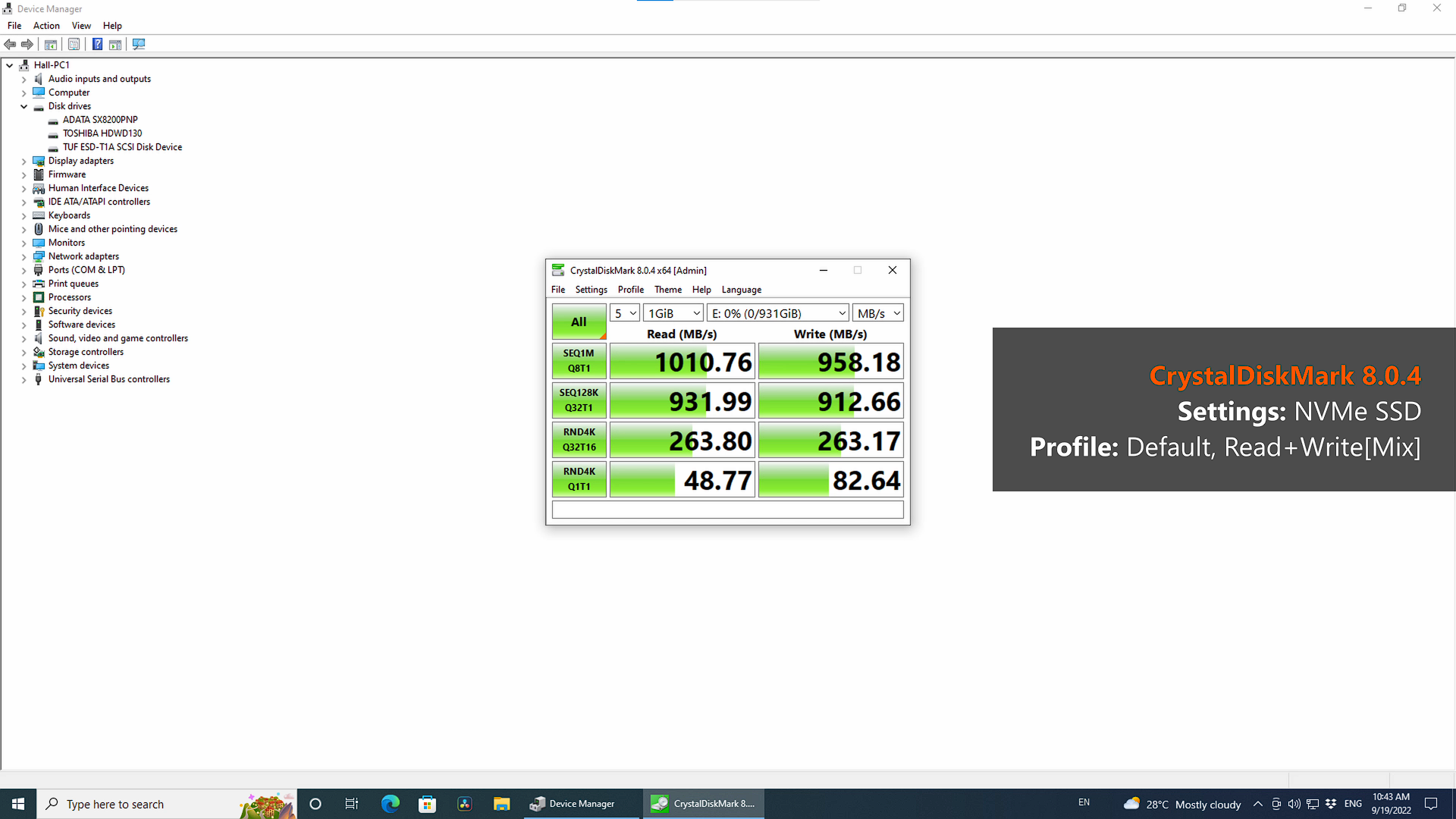 ASUS TUF Gaming A1 CrystalDiskMark Default Test