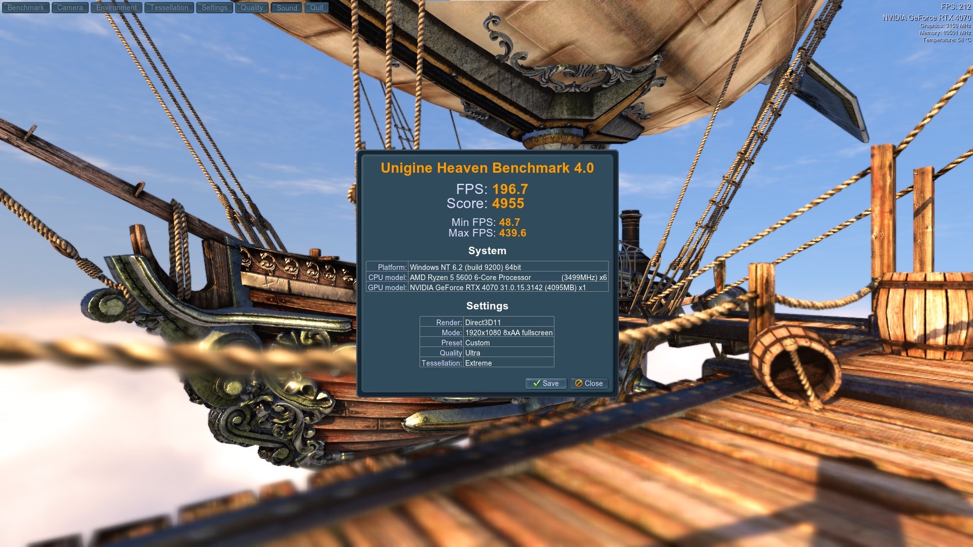 ASUS TUF Gaming GeForce RTX 4070 12GB GDDR6X OC Edition Heaven Benchmark FHD