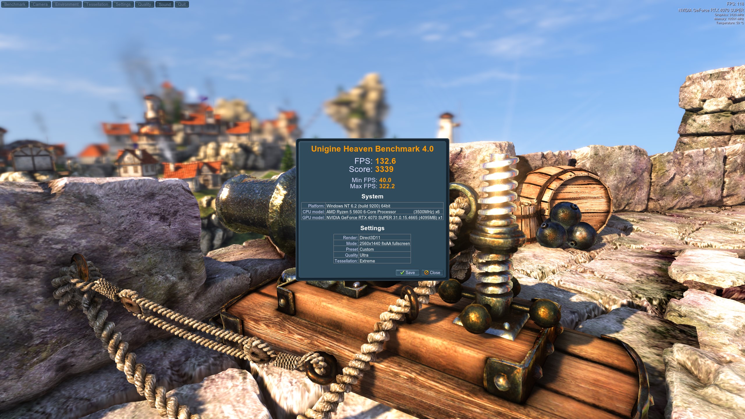 ASUS TUF Gaming GeForce RTX 4070 SUPER 12GB GDDR6X OC Edition Heaven Benchmark Run