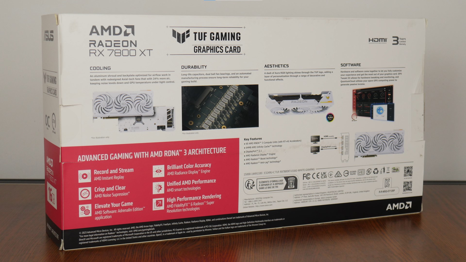 ASUS TUF Gaming Radeon RX 7800 XT White OC Edition 16GB GDDR6 Packaging (Rear)