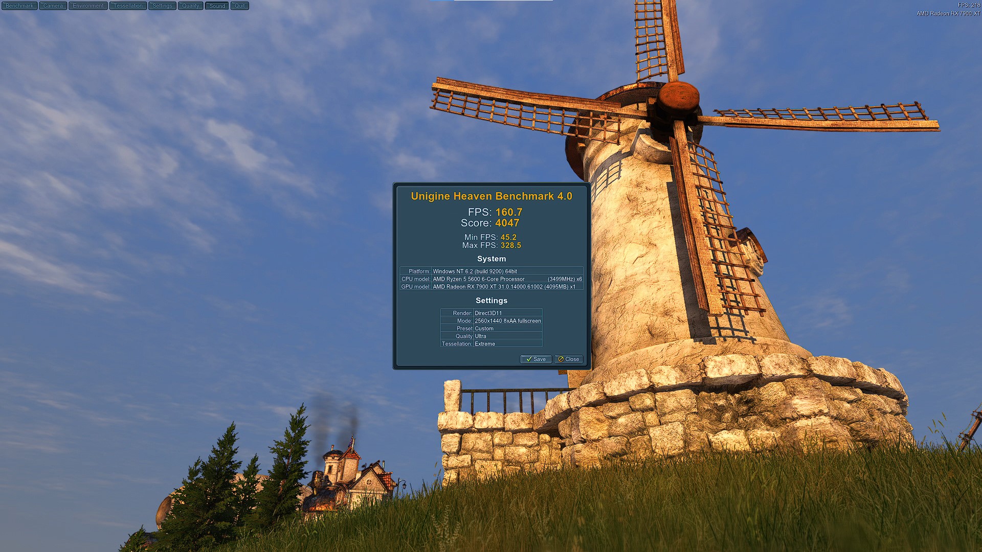 ASUS TUF Gaming Radeon RX 7900 XT OC Edition 20GB GDDR6 Unigine Heaven Benchmark 4.0 Results