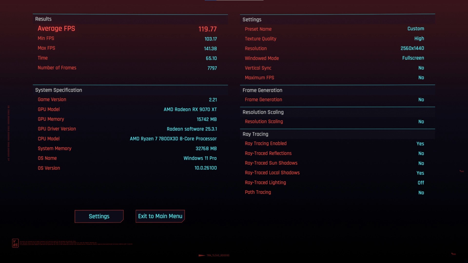ASUS TUF Gaming Radeon RX 9070 XT OC Edition 16GB GDDR6 Cyberpunk 2077 Benchmark 1440p