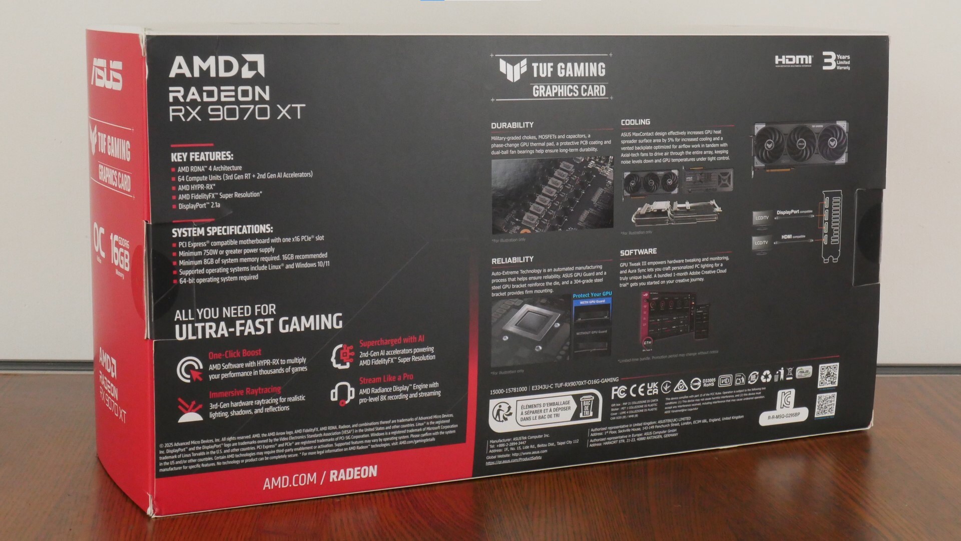 ASUS TUF Gaming Radeon RX 9070 XT OC Edition 16GB GDDR6 Packaging (Rear)