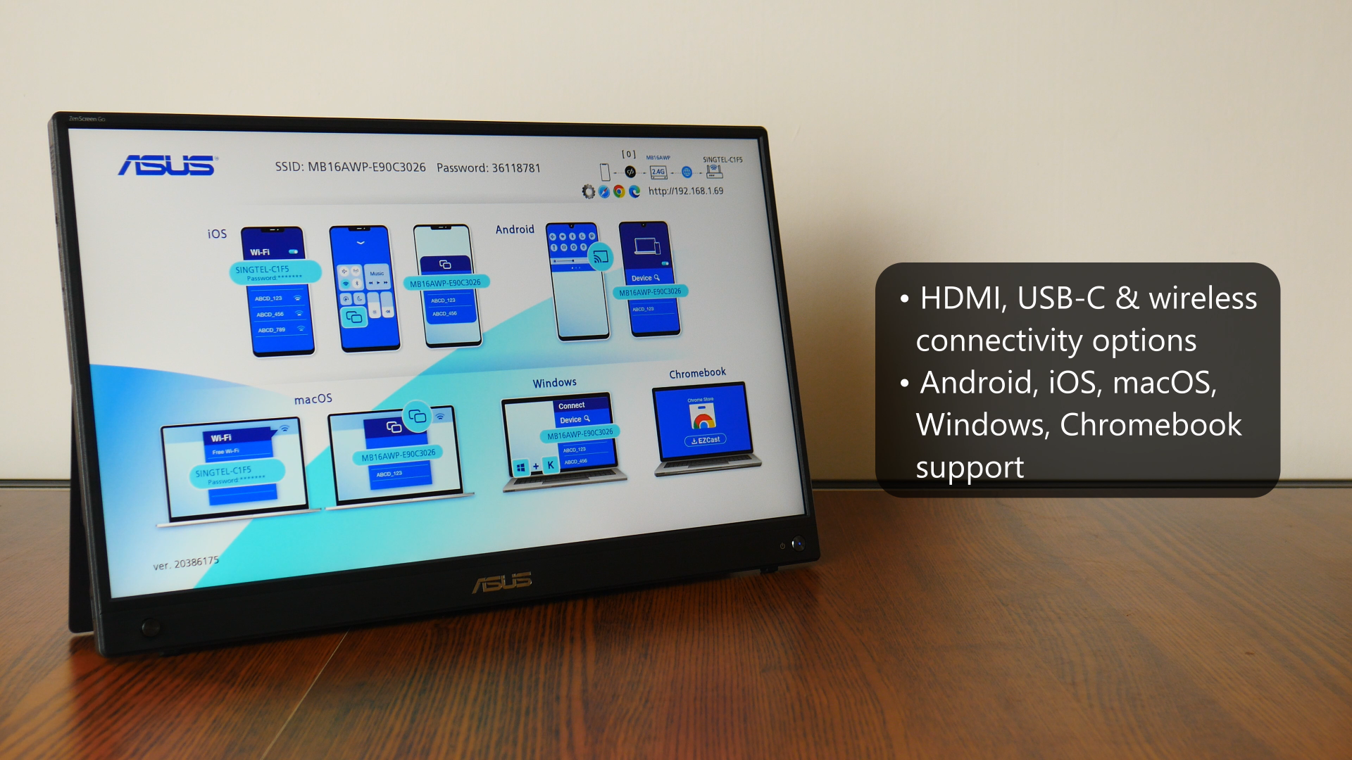 ASUS ZenScreen GO MB16AWP Connectivity