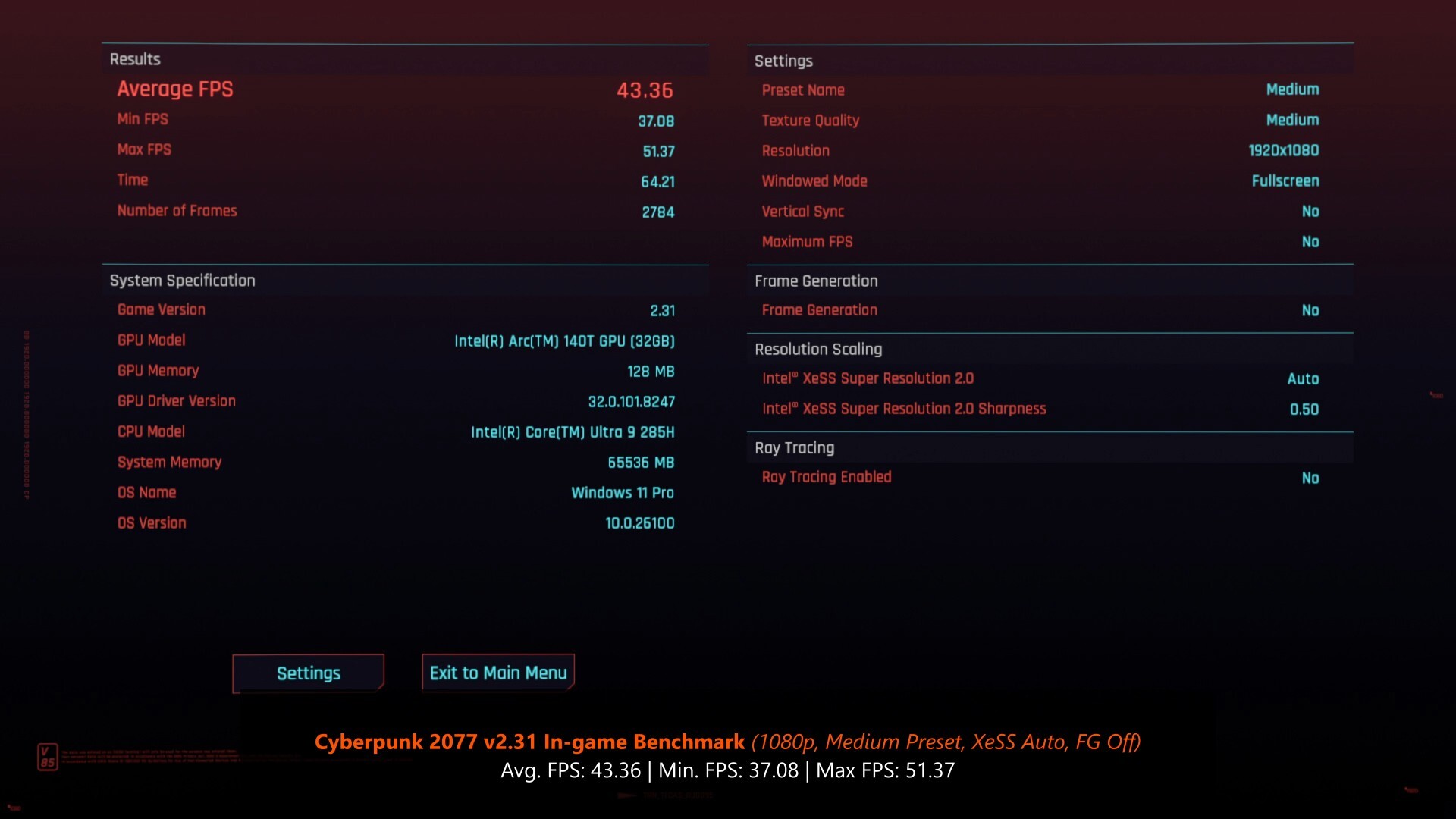 Beelink GTi15 Ultra  Cyberpunk 2077 Benchmark 1080p Medium XeSS