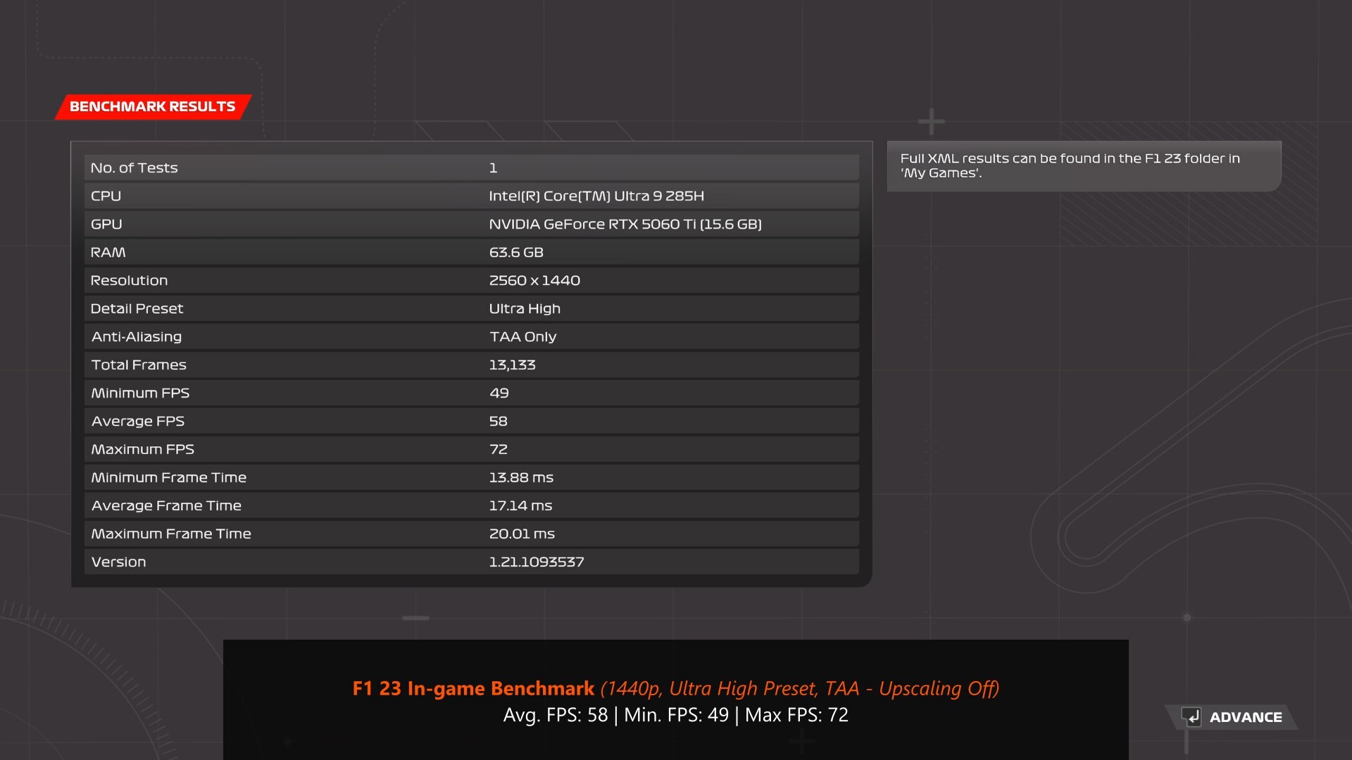 Beelink GTi15 Ultra F1 23 Benchmark 1440p Ultra High (RTX 5060 Ti 16GB)