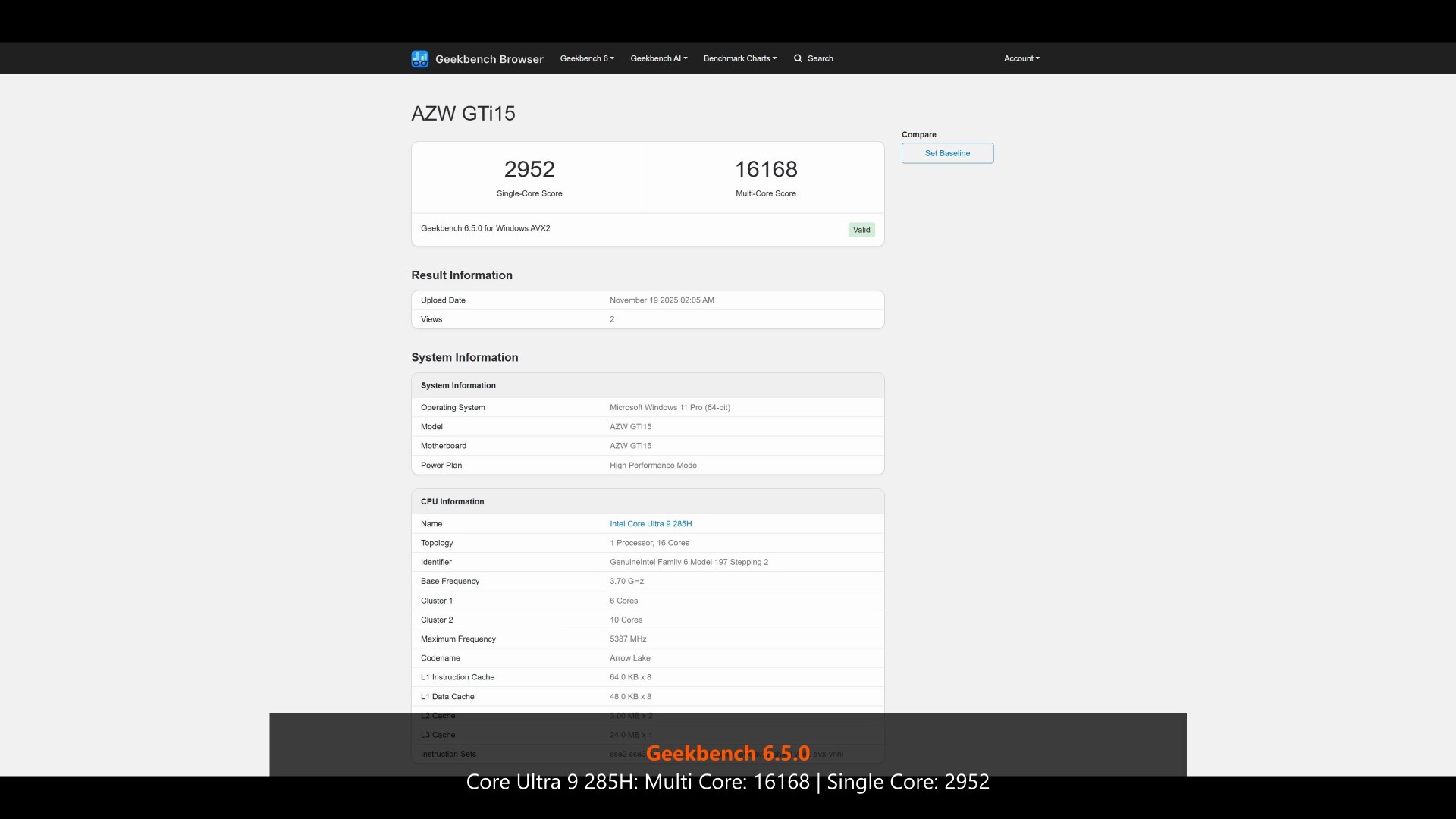 Beelink GTi15 Ultra Geekbench 6.5.0