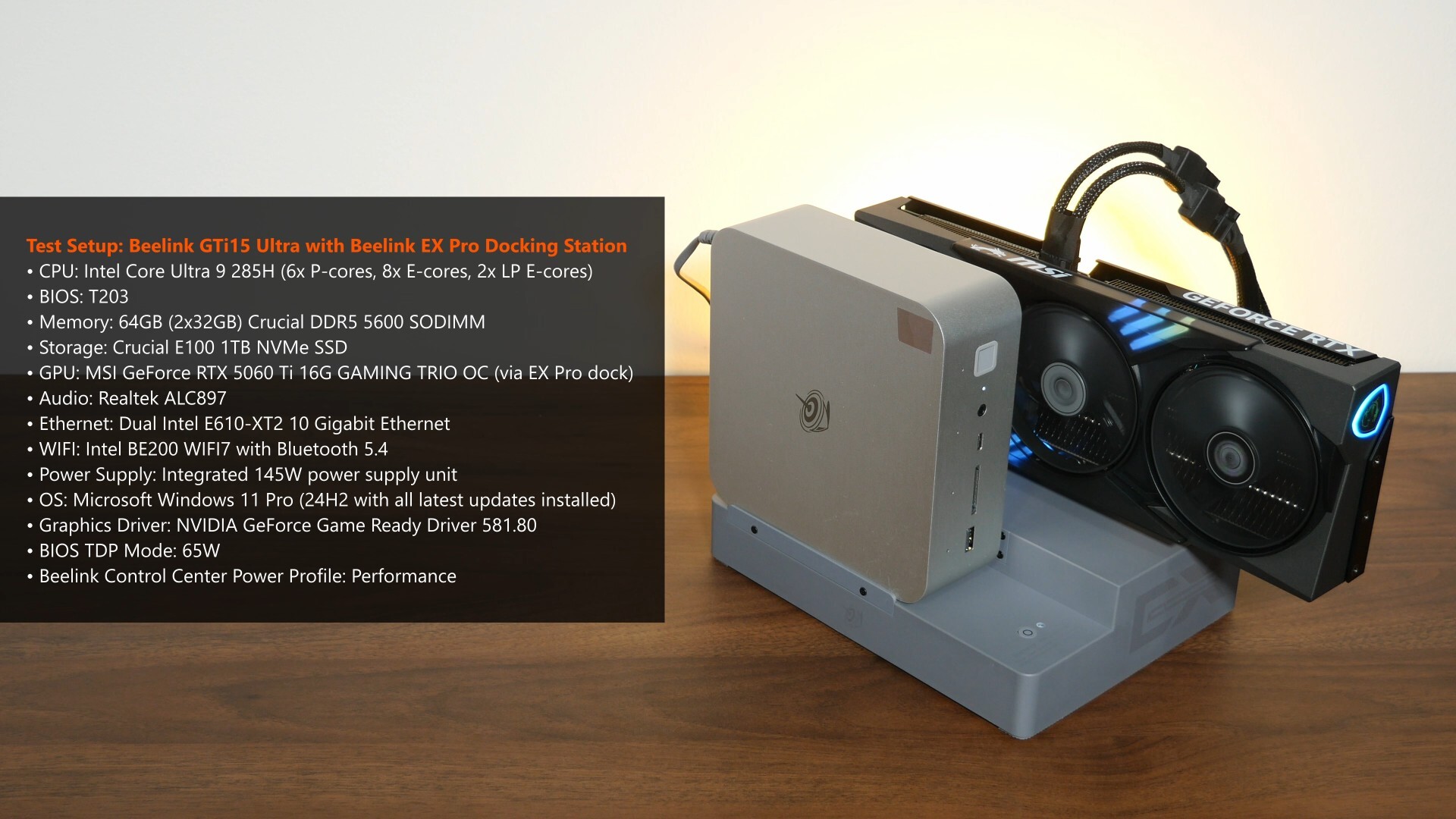 Beelink GTi15 Ultra Test Setup Specs (EX Pro)