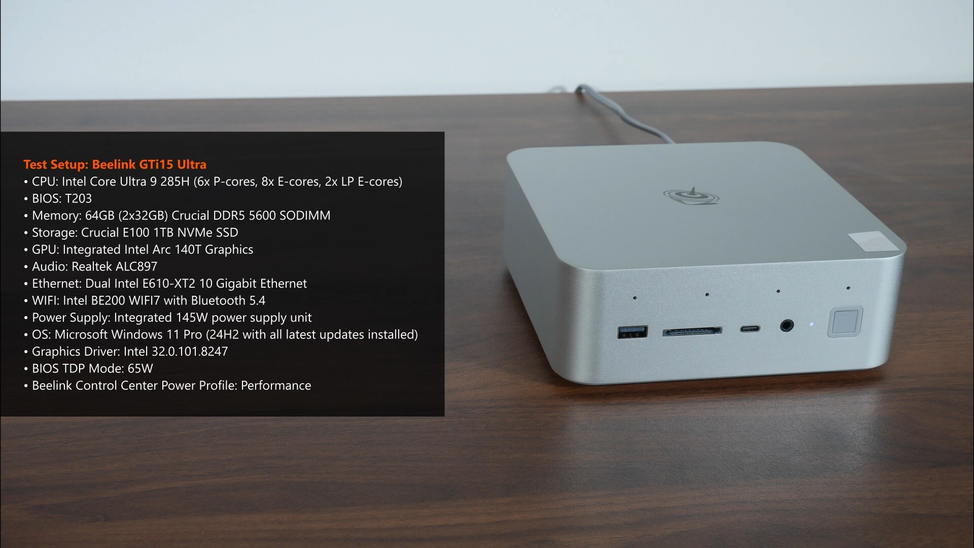 Beelink GTi15 Ultra Test Setup Specs