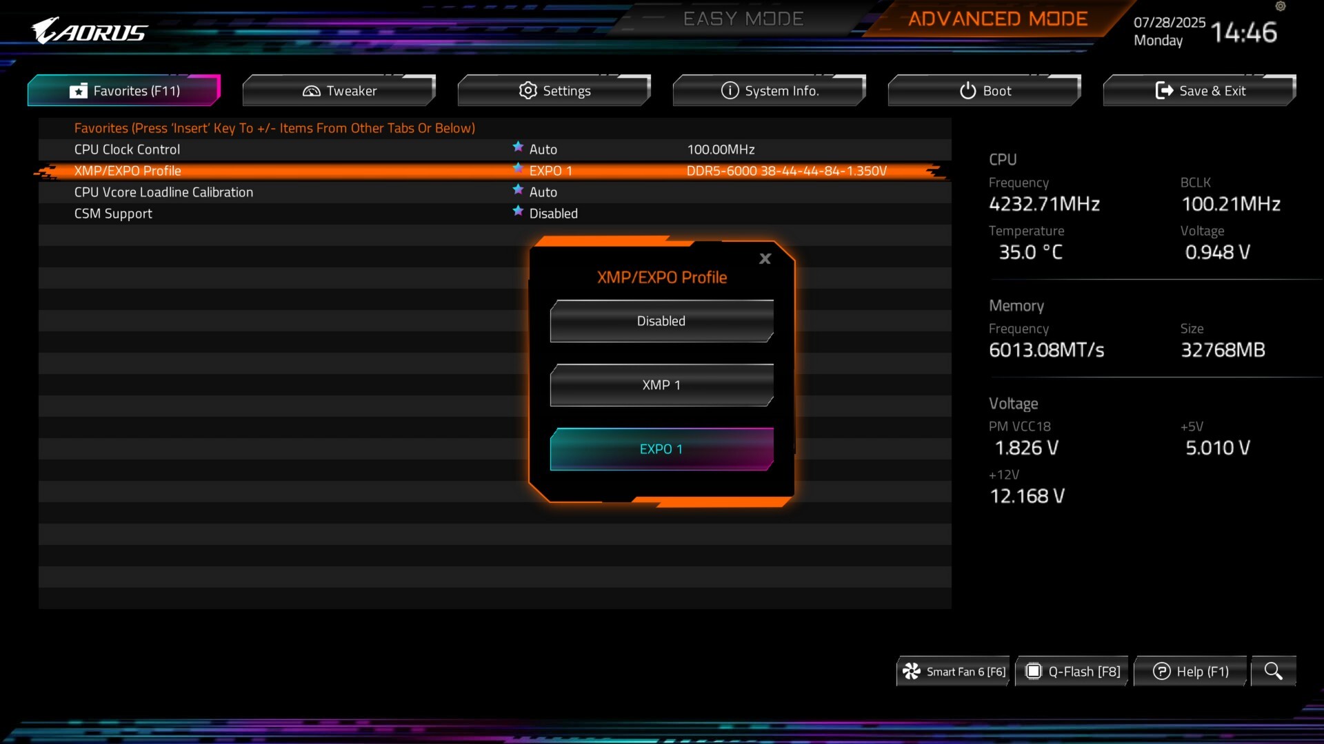 GeIL Orion V RGB AMD Edition DDR5 6000 CL38 BIOS Screenshot (2)