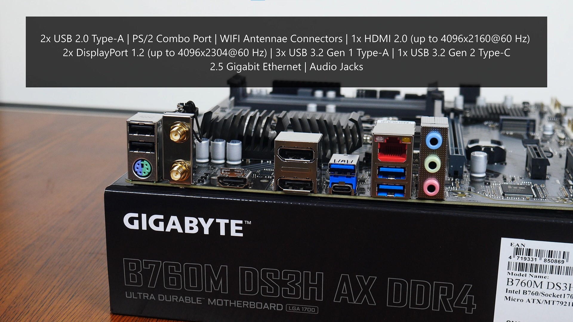Gigabyte B760M DS3H AX DDR4 Rear IO