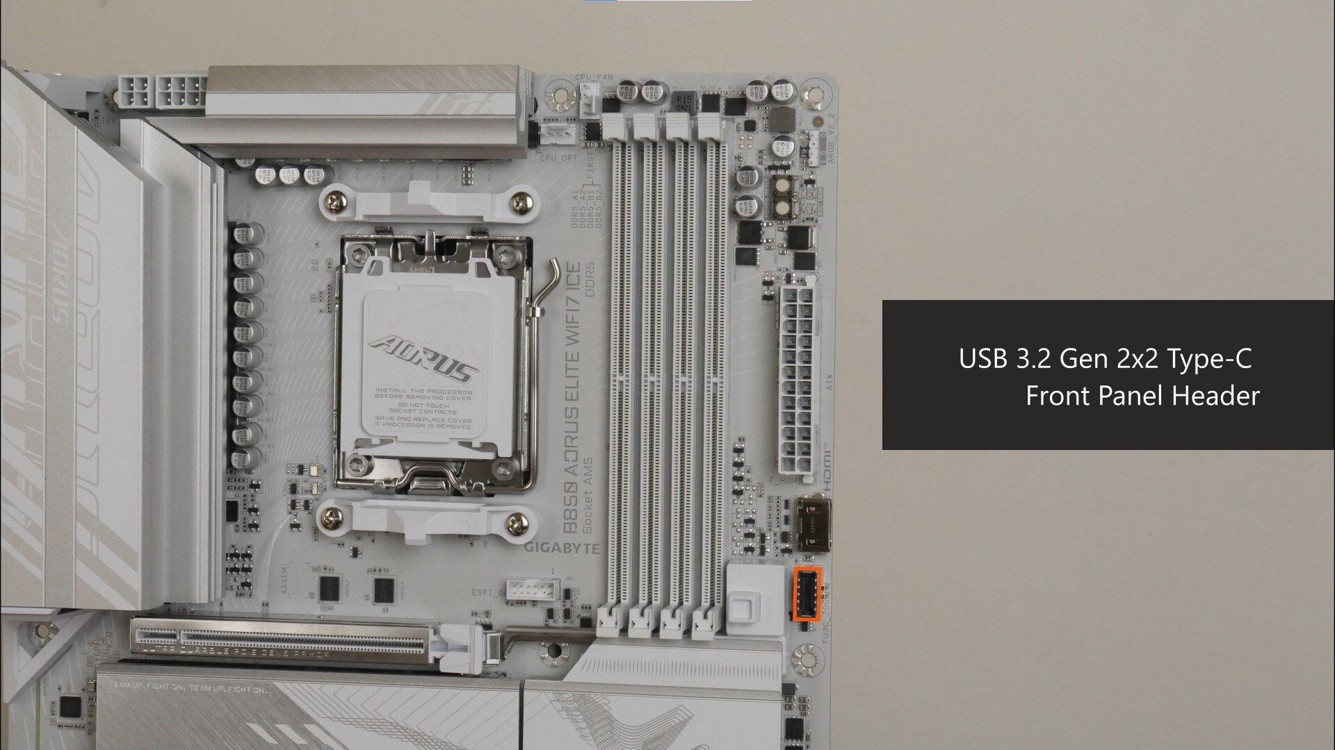 Gigabyte B850 AORUS ELITE WIFI7 ICE Front Panel USB 3.2 Gen 2x2 Type-C