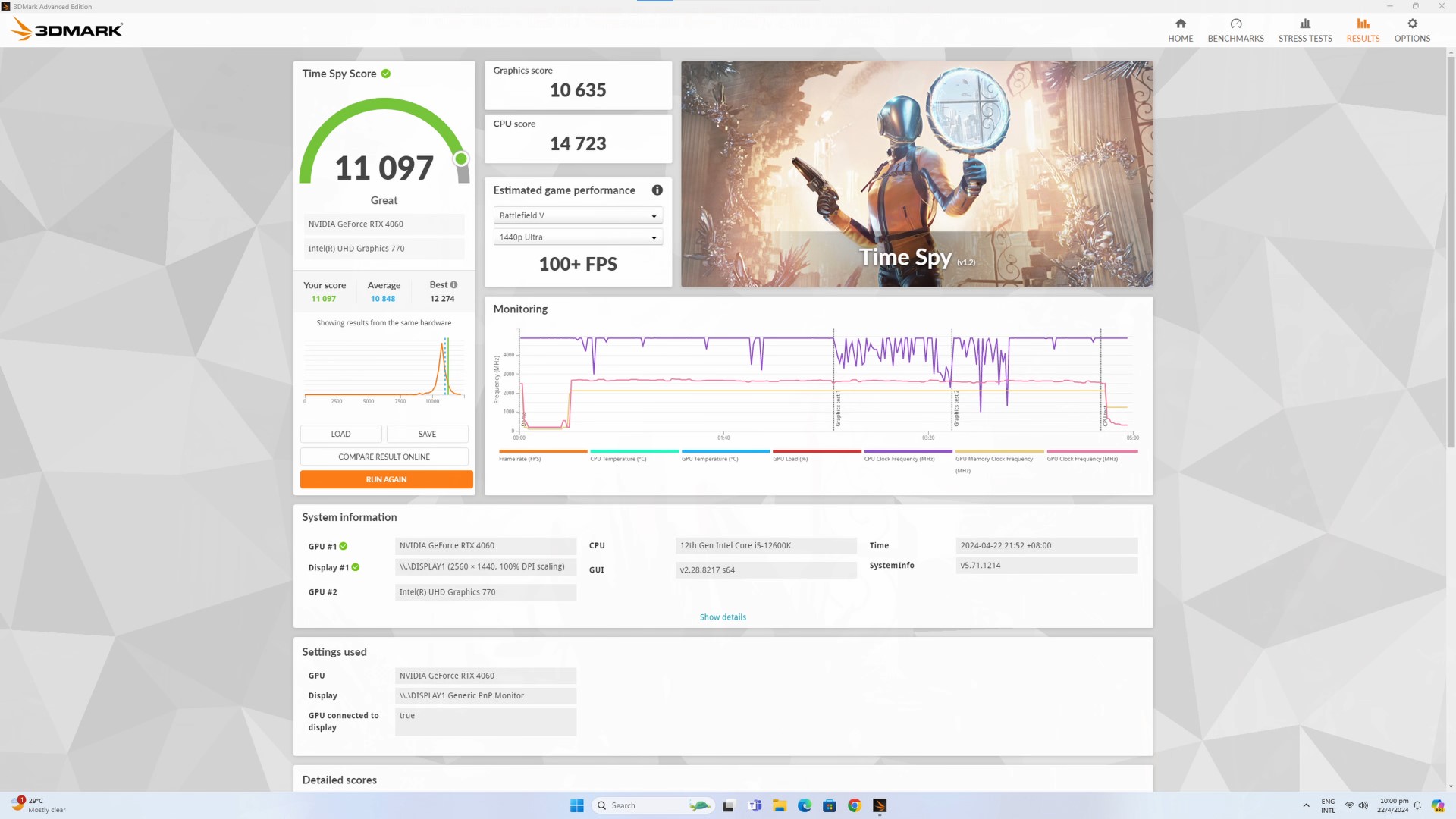 Gigabyte GeForce RTX 4060 EAGLE OC ICE 8G 3DMark Time Spy (1)