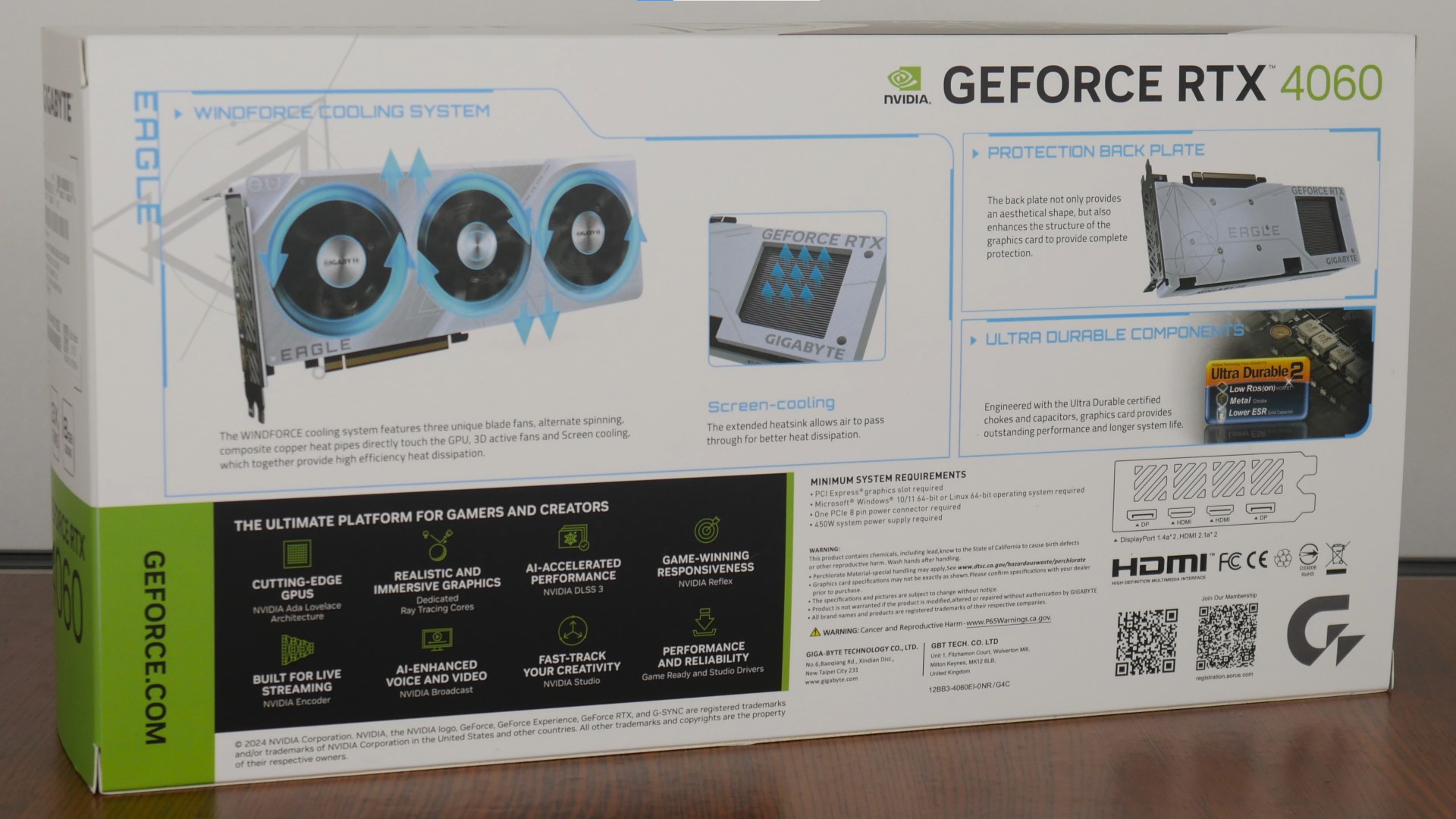 Gigabyte GeForce RTX 4060 EAGLE OC ICE 8G Packaging (Rear)