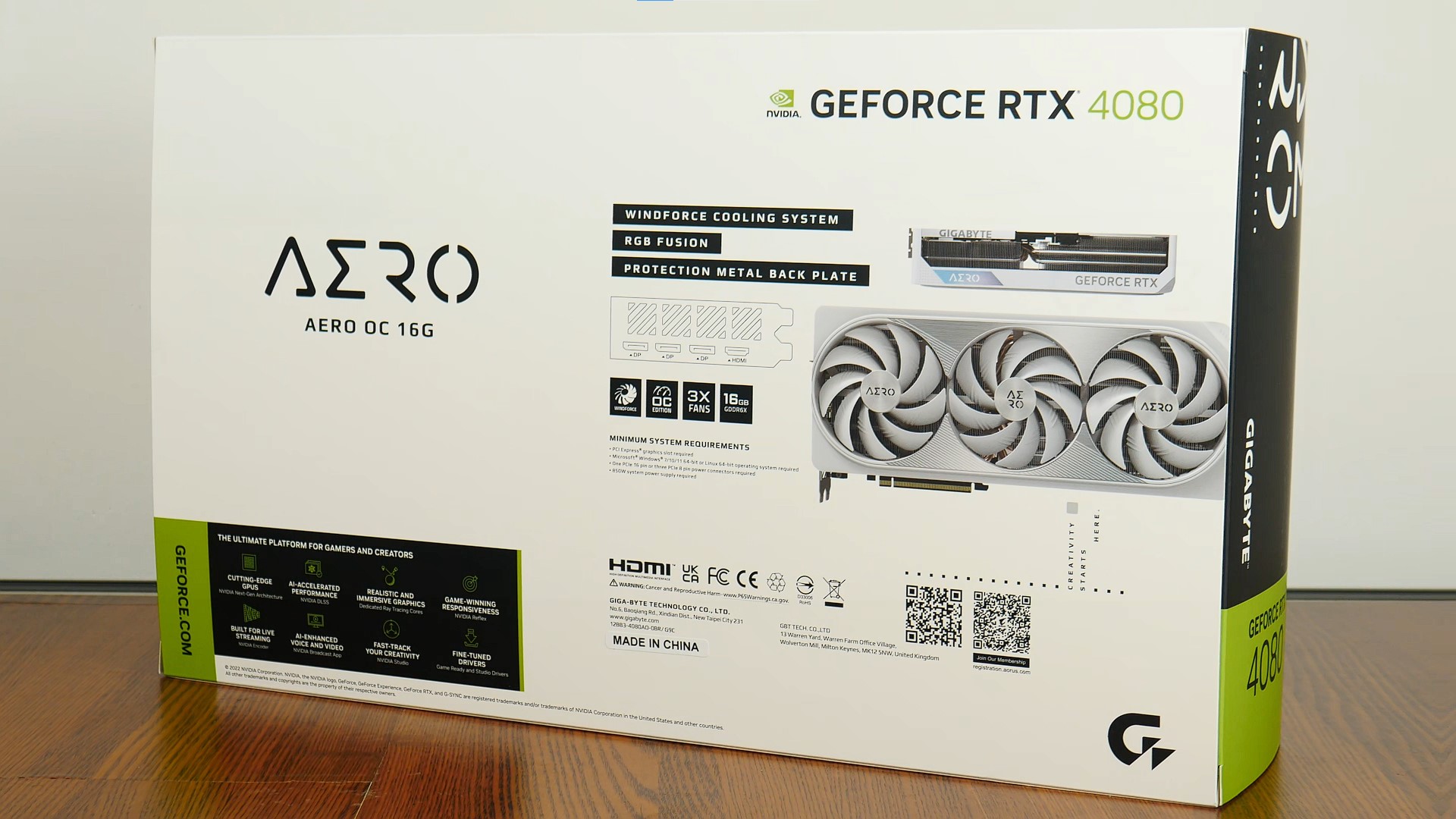 Gigabyte GeForce RTX 4080 16GB AERO OC Packaging (Rear)