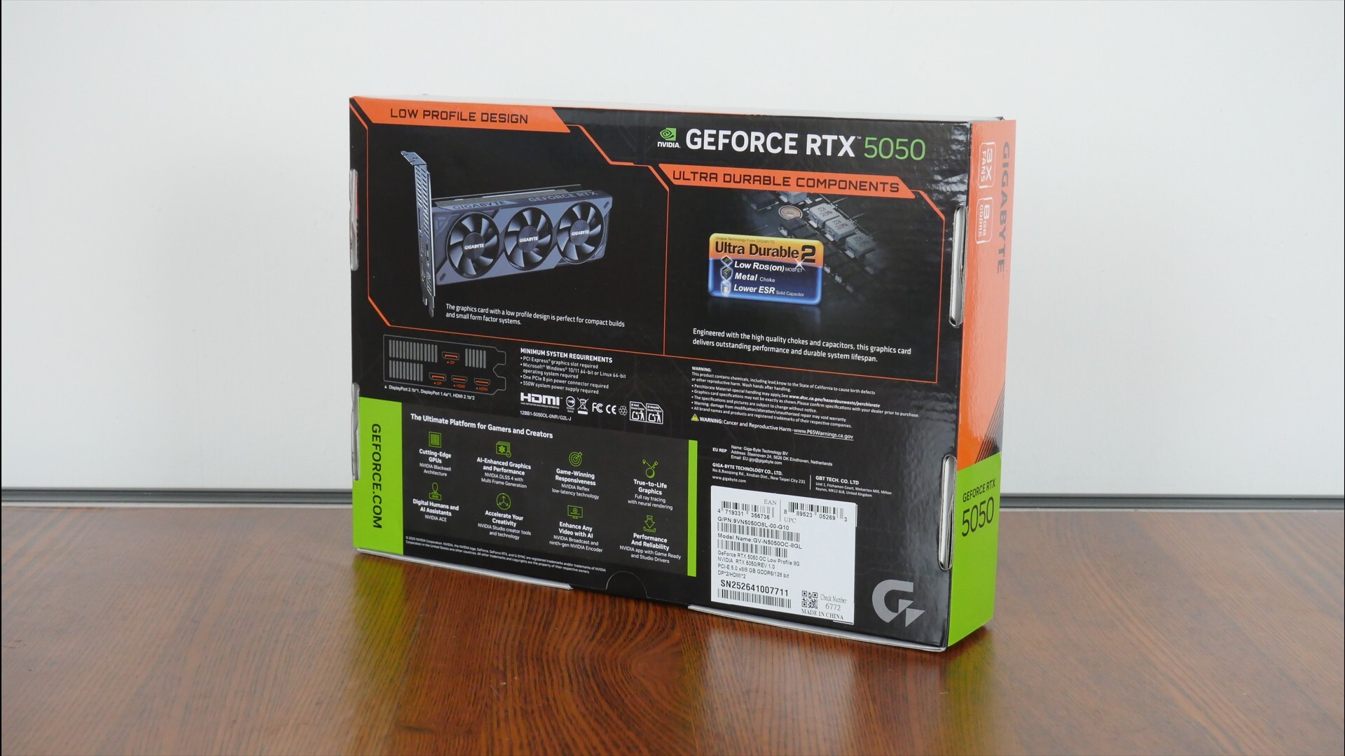 Gigabyte GeForce RTX 5050 OC Low Profile 8G Packaging (Rear)