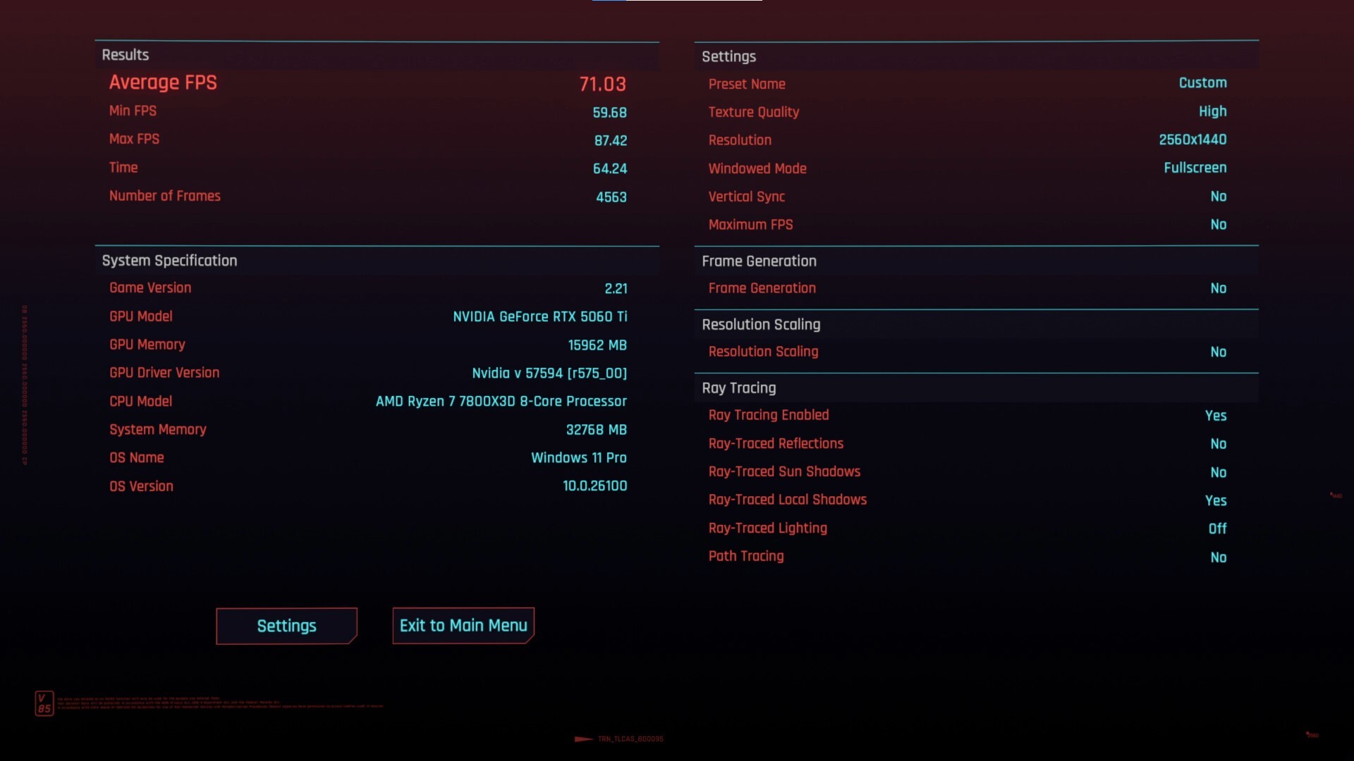 Gigabyte GeForce RTX 5060 Ti EAGLE OC ICE 16G Cyberpunk 2077 Benchmark 1440p
