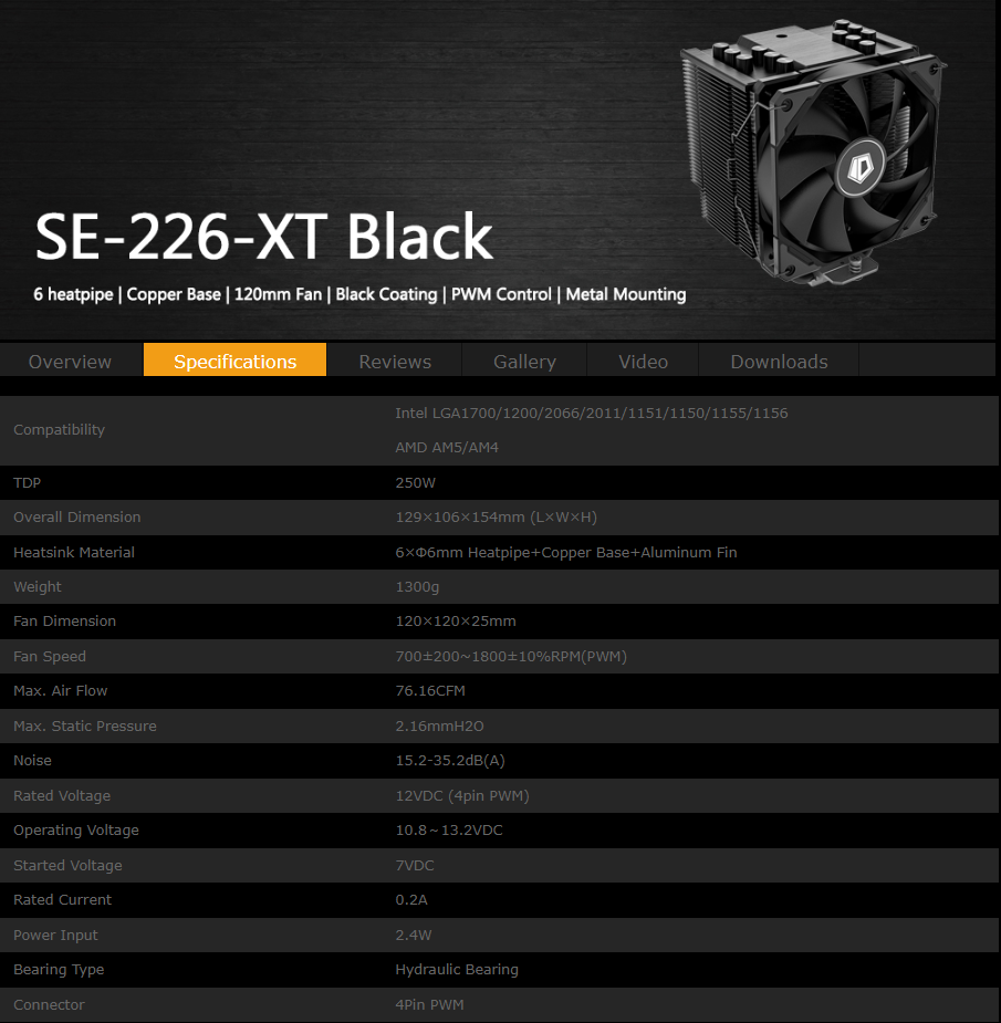 D-COOLING SE-226-XT Black Specs