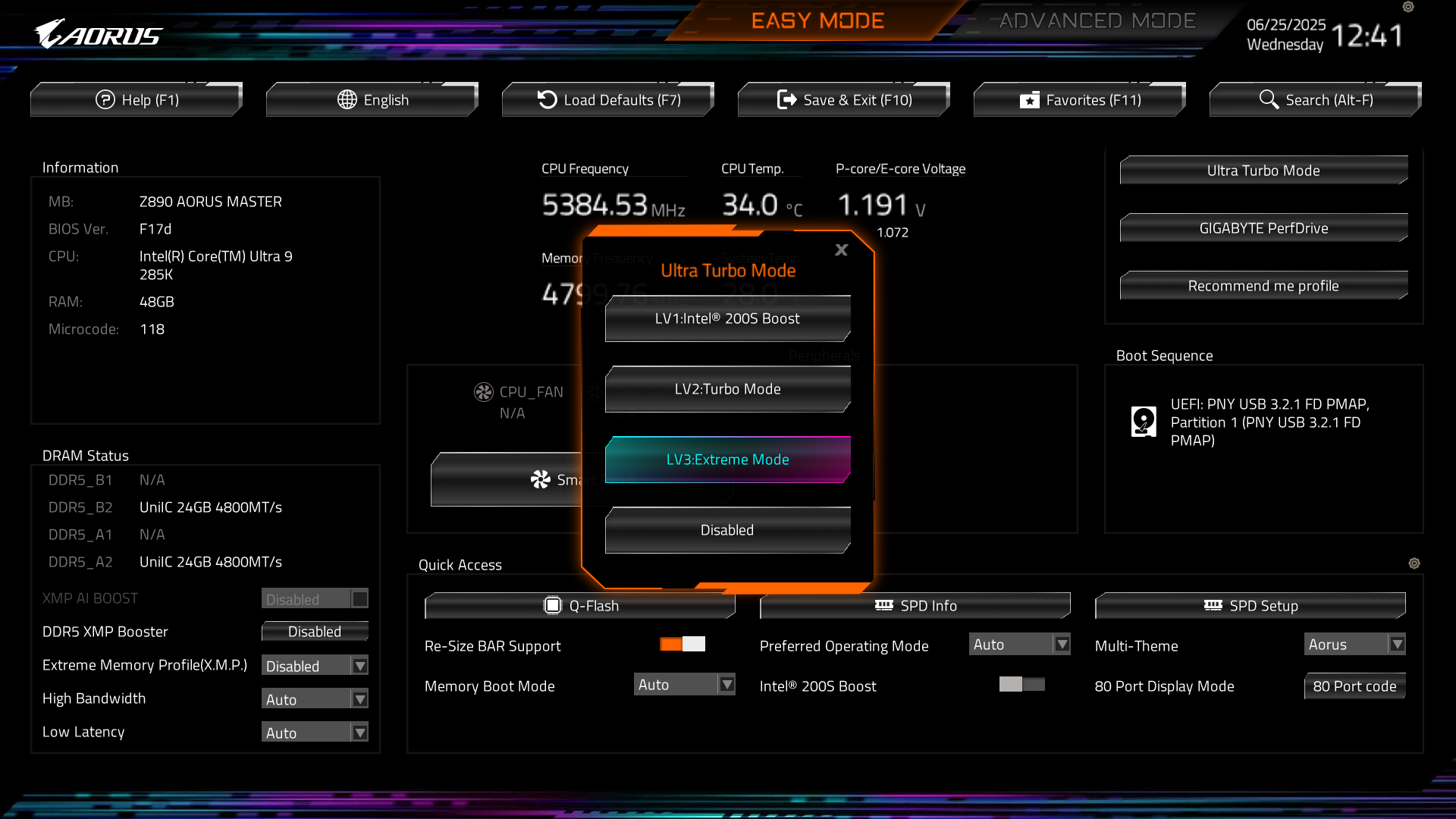 Gigabyte Intel Z890 Ultra Turbo Mode