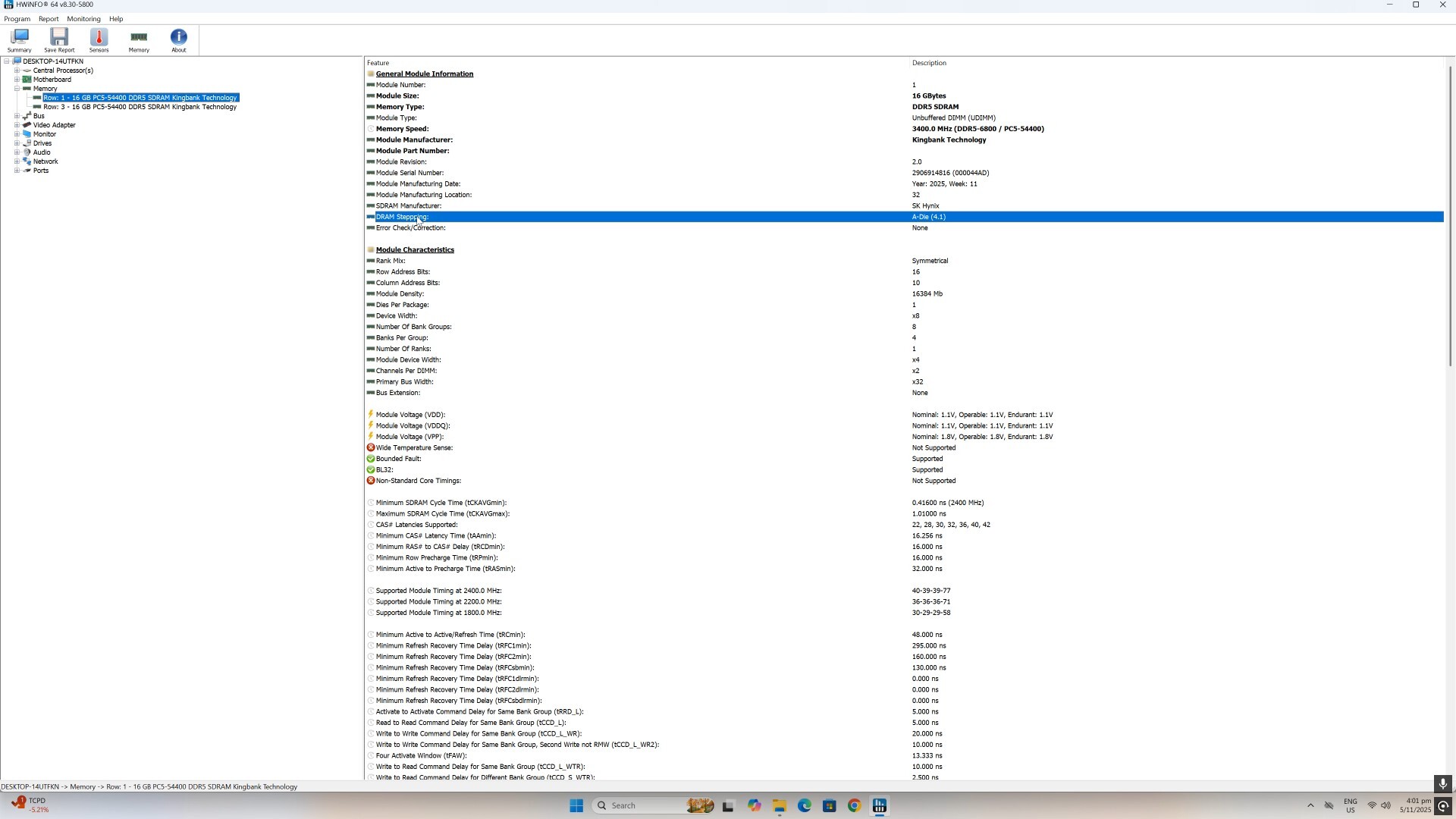 KingBank DDR5 Dark SoarBlade RGB HWiNFO64 Screenshot (1)
